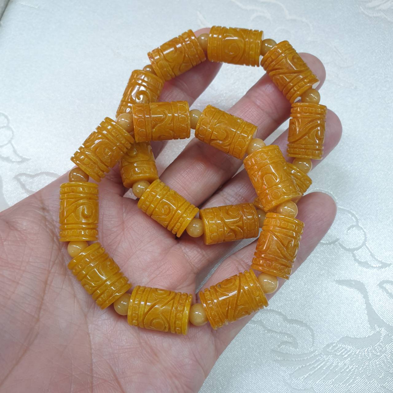 Rich Yellow Jade Ruyi Cylinder Beads Bracelet – Original Jadeite