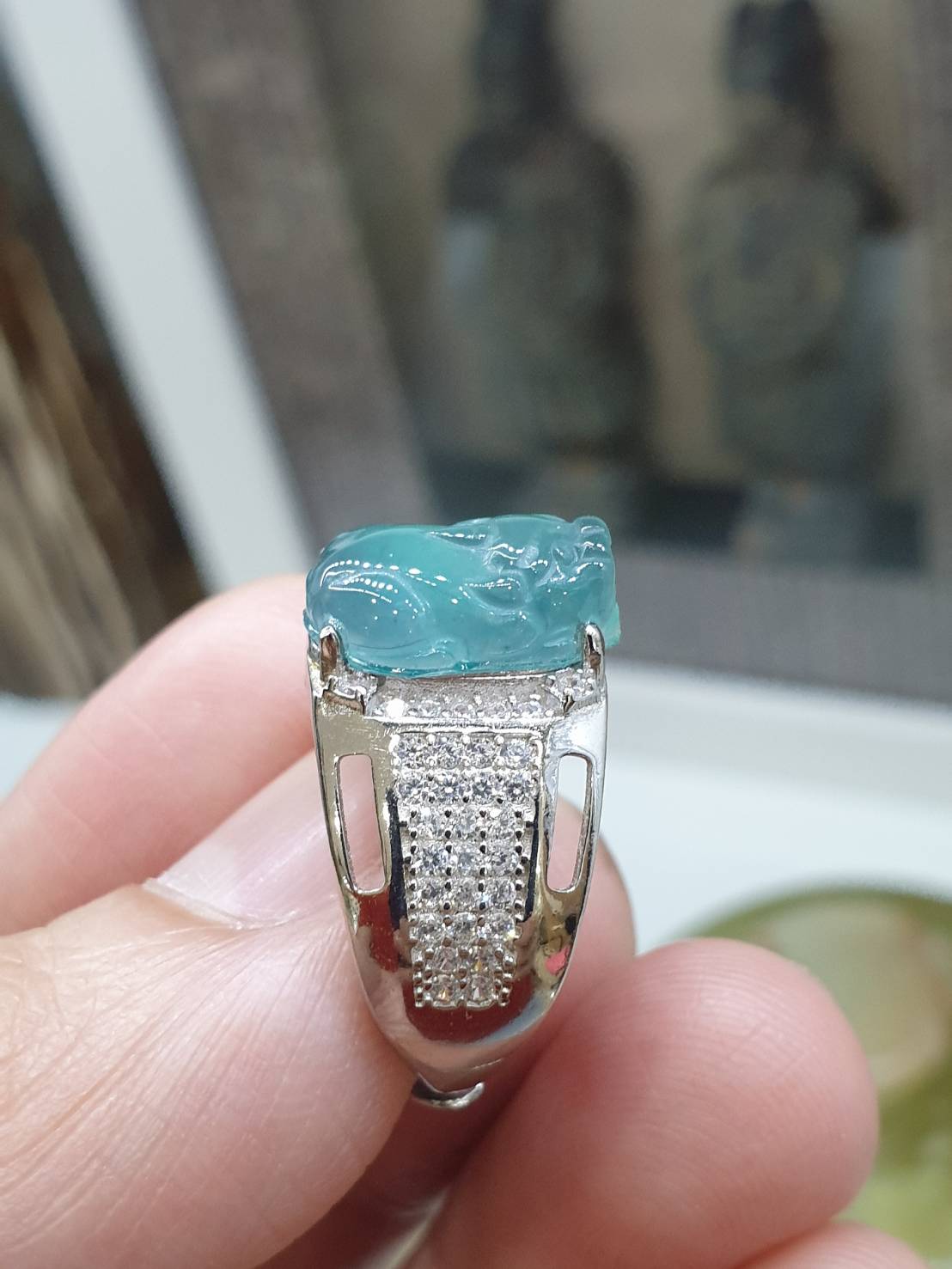 Icy Blue Jade Pixiu Ring (Free Size)| Wealth Magnet Feng Shui Jewelry
