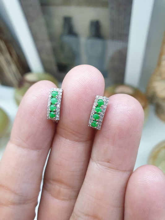 Imperial Green Jade Huggie Earrings | Sterling Silver | Type A Natural Jadeite