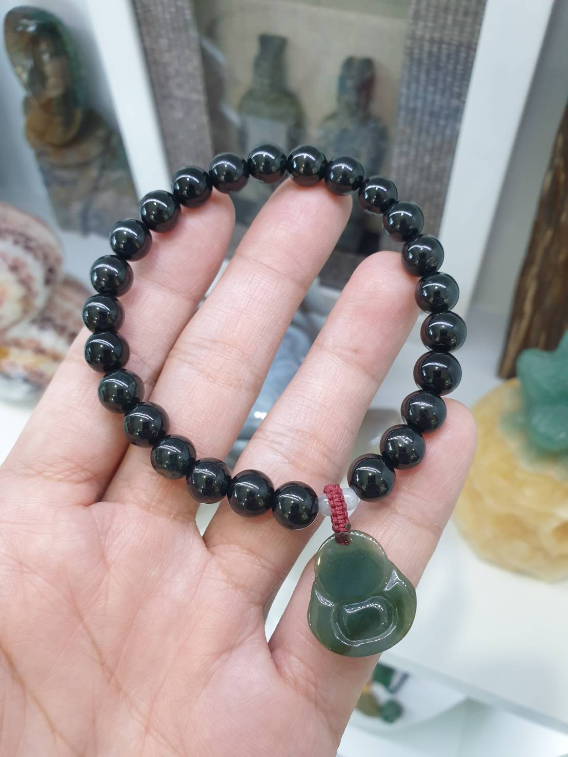 Black Jade Bracelet with Happy Buddha Charm | Original Type A Jade | Good Fortune Wrist Candy