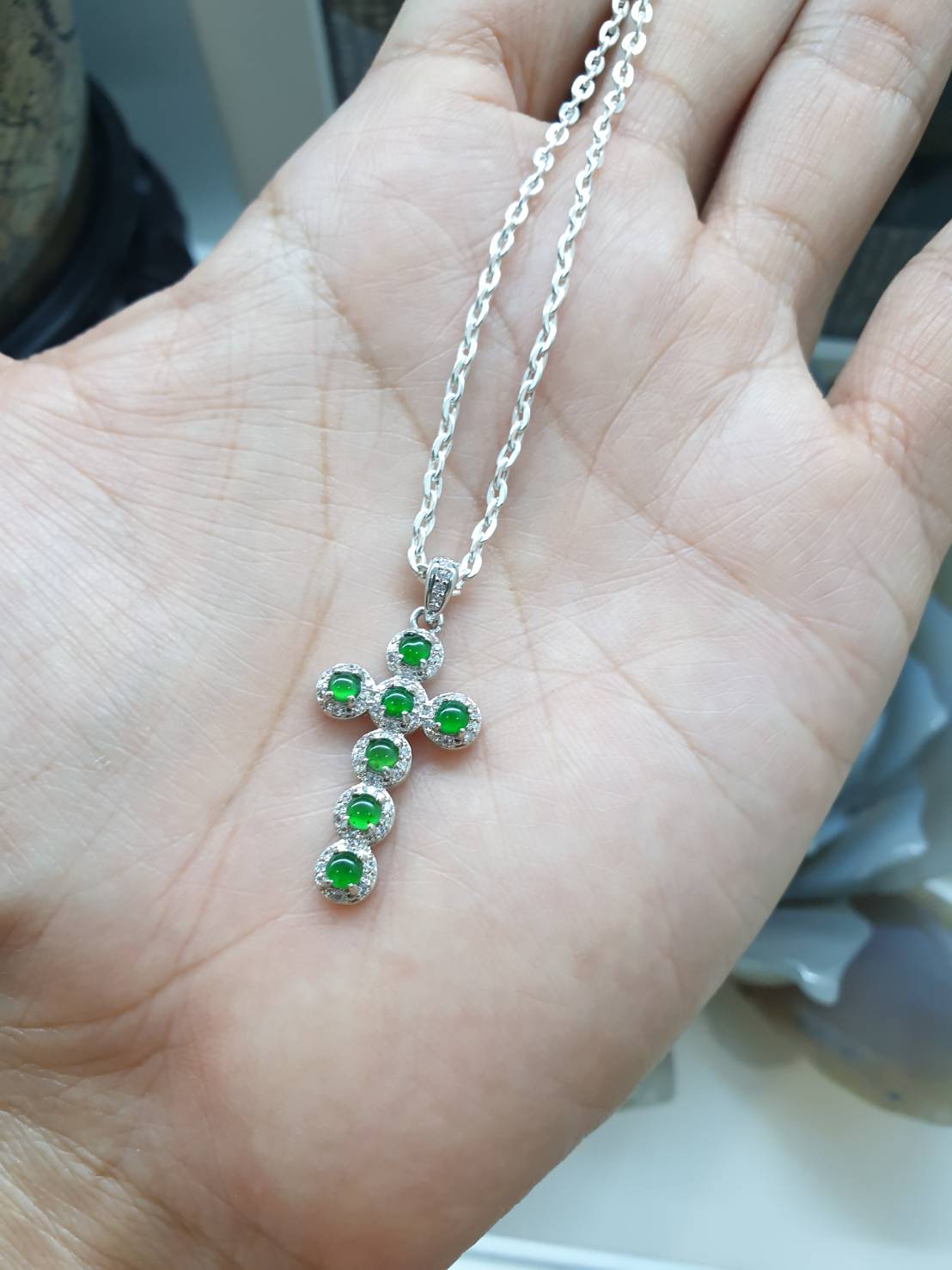 Imperial Jade Cross Pendant | Sterling Silver | Fei Cui Type A Natural Jadeite