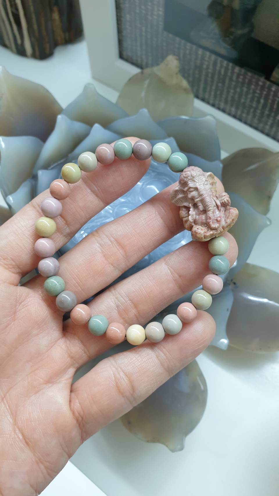 Alashan Jasper Ganesha Bracelet – Rosy Earthy Tones| Good Luck & Spiritual Wrist Candy