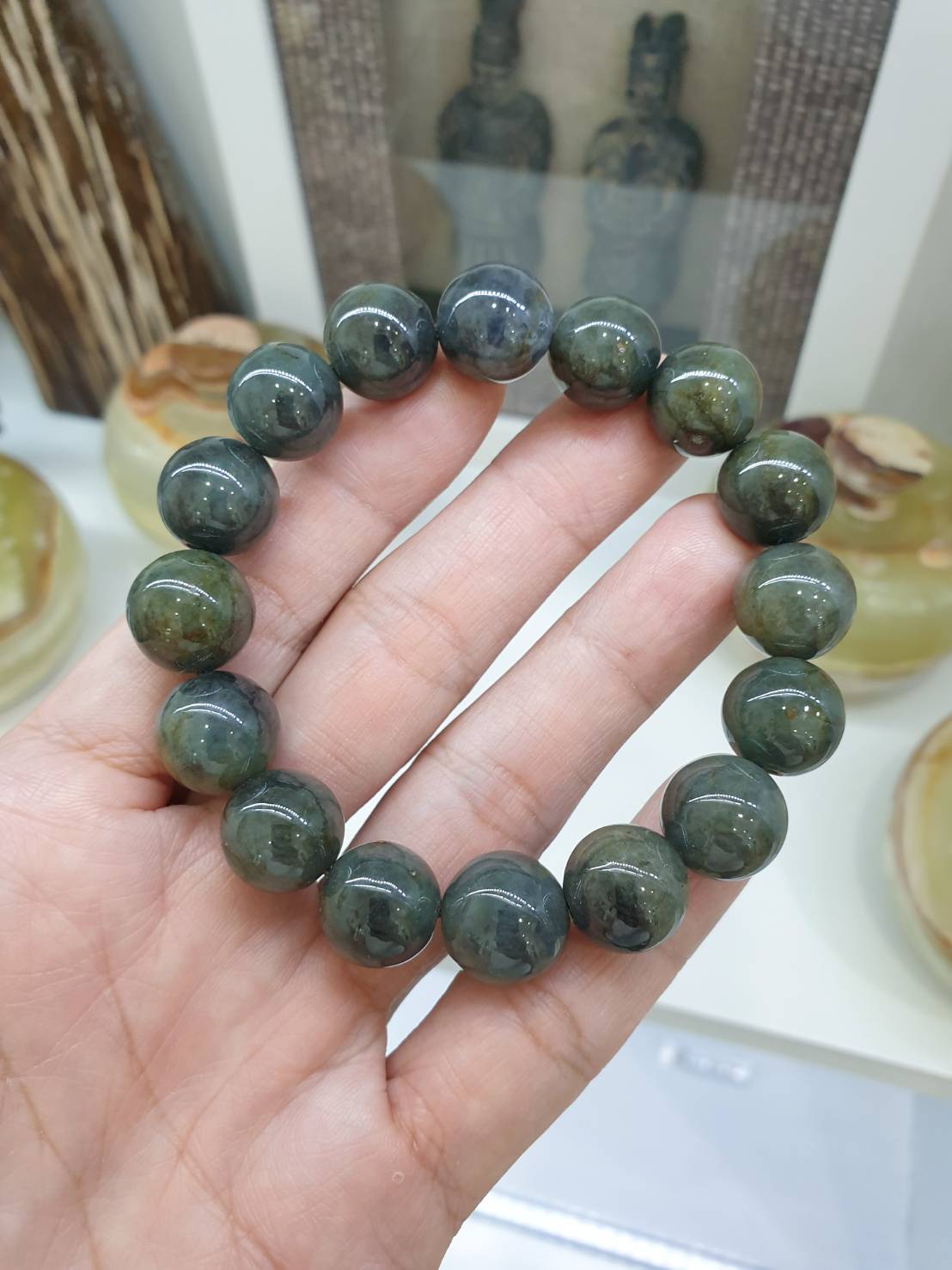 Gent's Style Jade Bracelet (18 cm) | Type A - Natural Honey-Black-Green Jadeite Beads