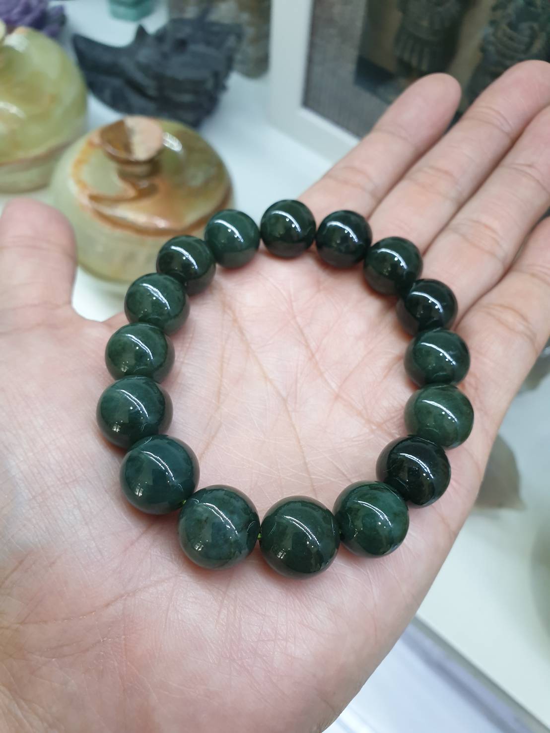 Gent's Style Black-Green Jade Bracelet (17 cm) | Type A Jadeite Vintage Beads | Gift Idea For Him 🎁