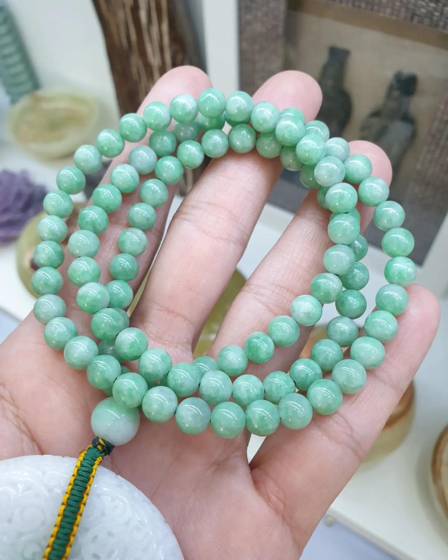 Ru Yi - Bi Disc on Jade Beaded Necklace (24") | Fei Type A Jadeite | His or Hers Statement Jewelry