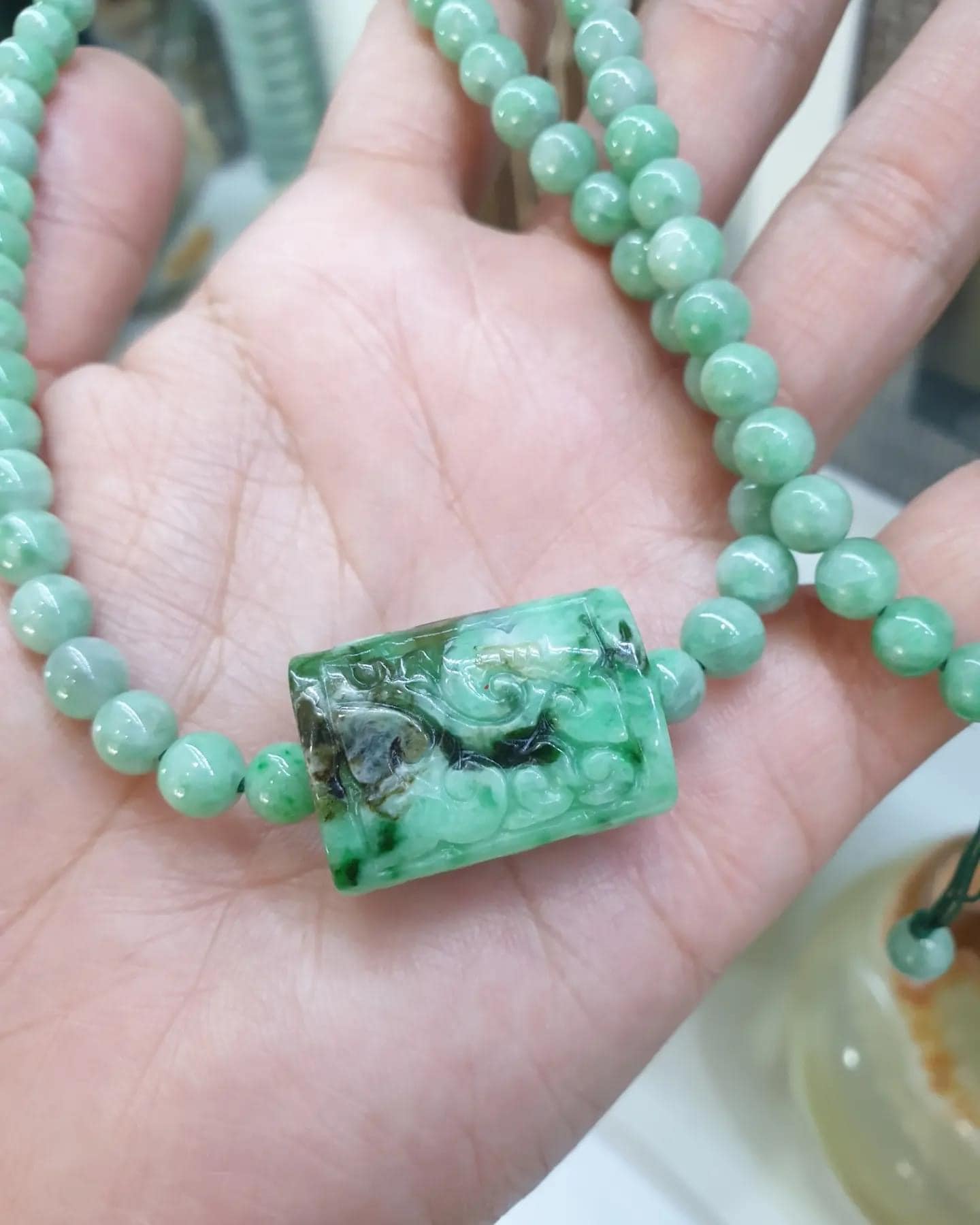Jade Ru Yi Beaded Necklace (24") | Fei Cui Type A Jadeite