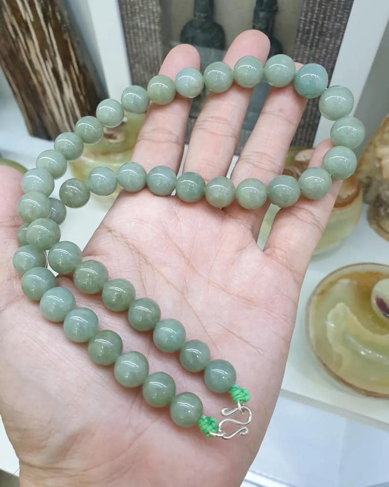 Green Jade Beaded Necklace (20") | Fei Cui Type A Jadeite