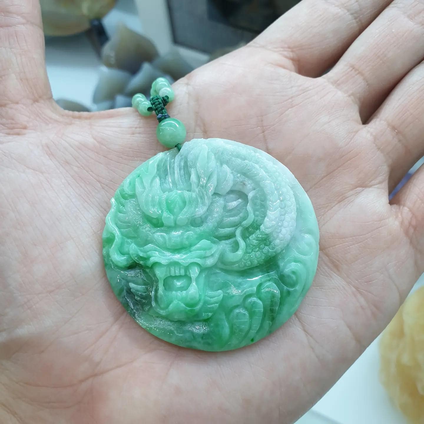 Jade Dragon Beaded Necklace (24") | Fei Cui Type A Jadeite