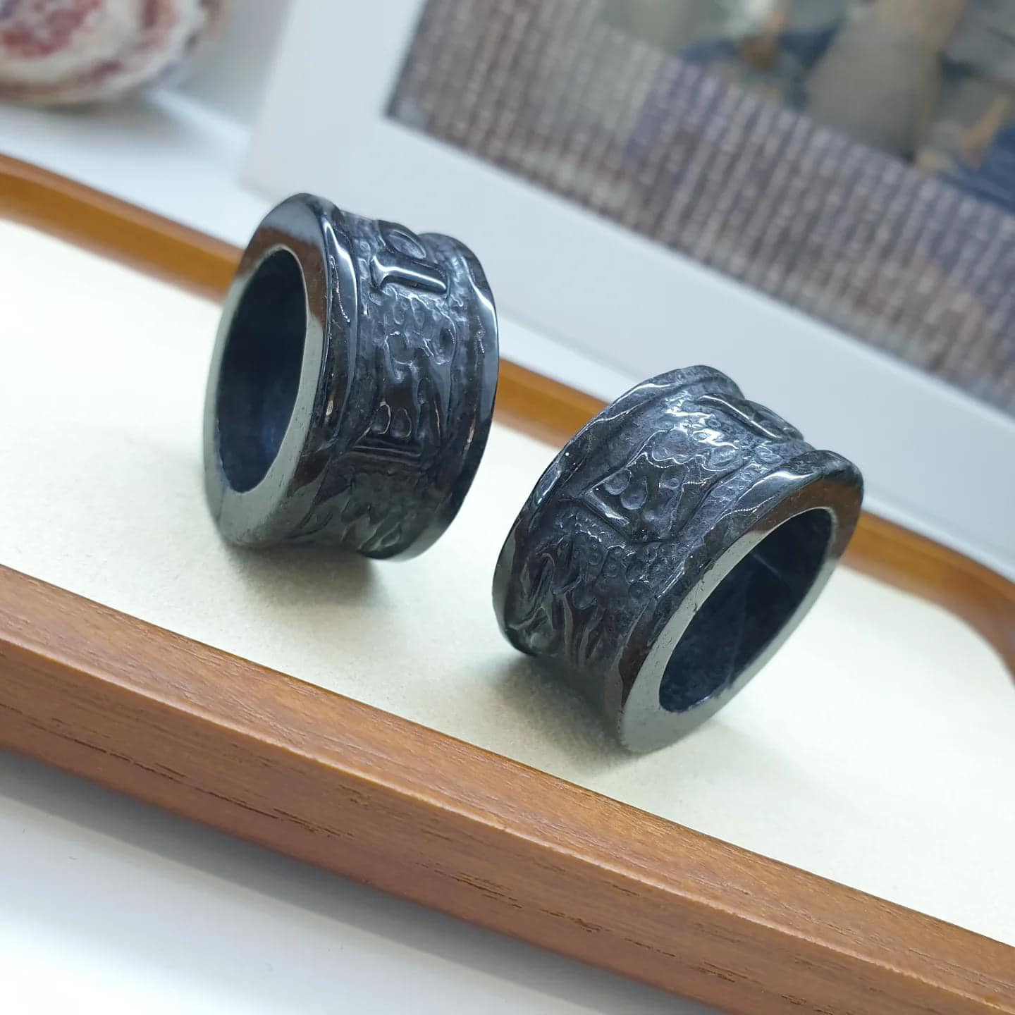 Black Jade Mani Mantra Rings, 12.75 US (Random Pick) | Original Type A Jade | Statement Jewelry