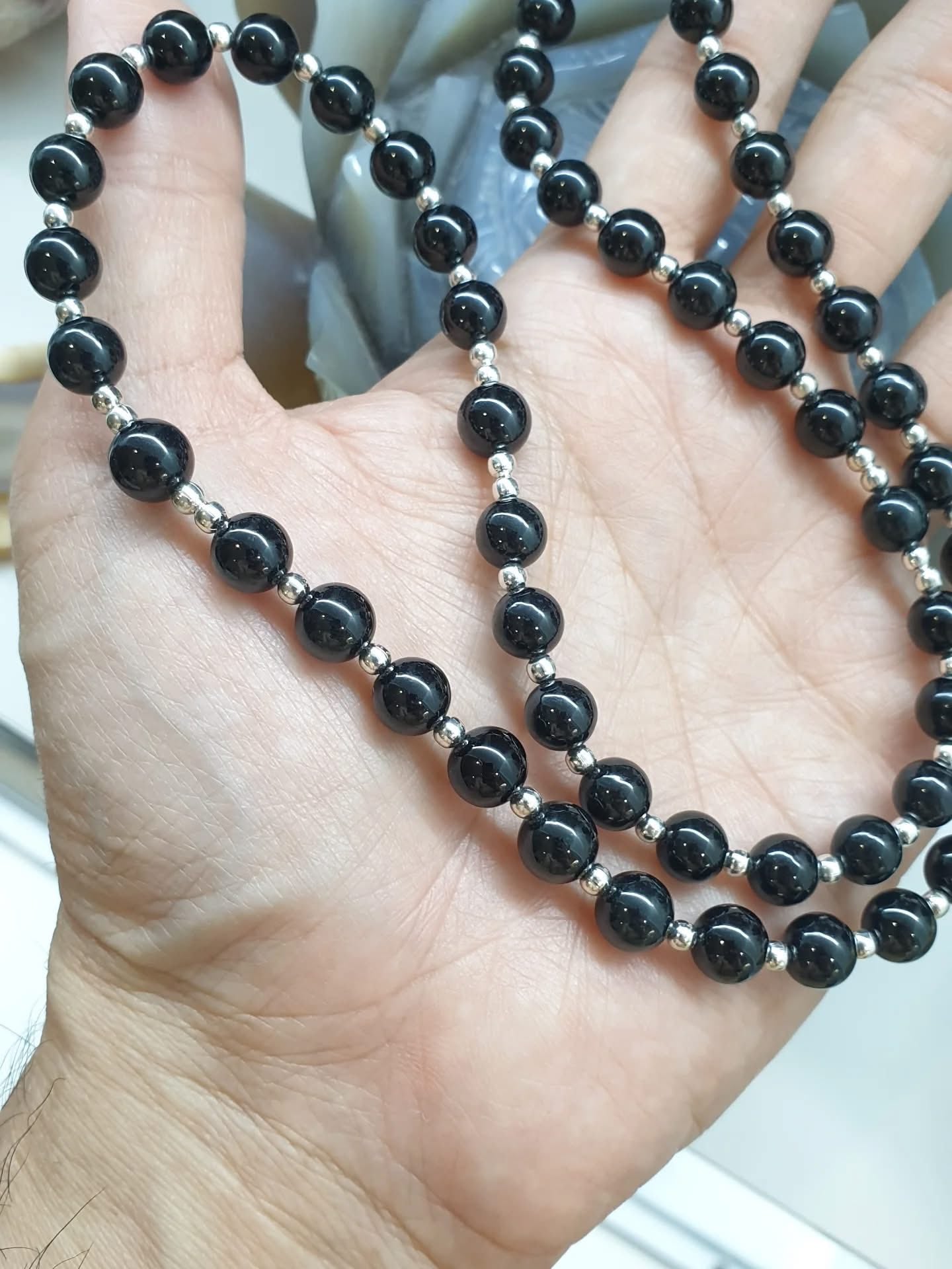 Black Jade Rosary Beads Necklace | Type A Original Jade + Sterling Silver | Gift Idea for Him or Her 🎁