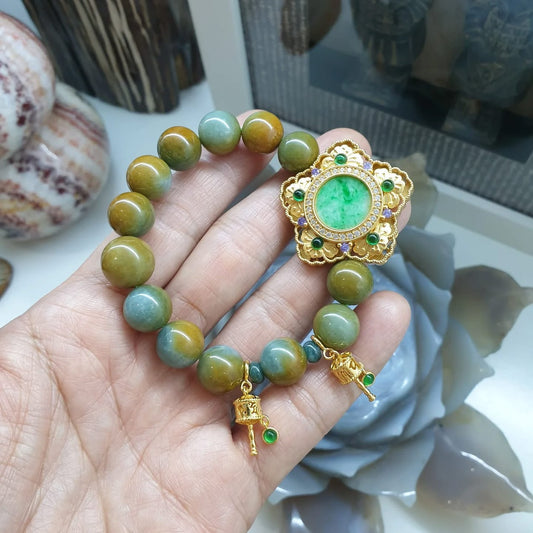 Honey-Blue Jade Bracelet | Vermeil Gold Charms