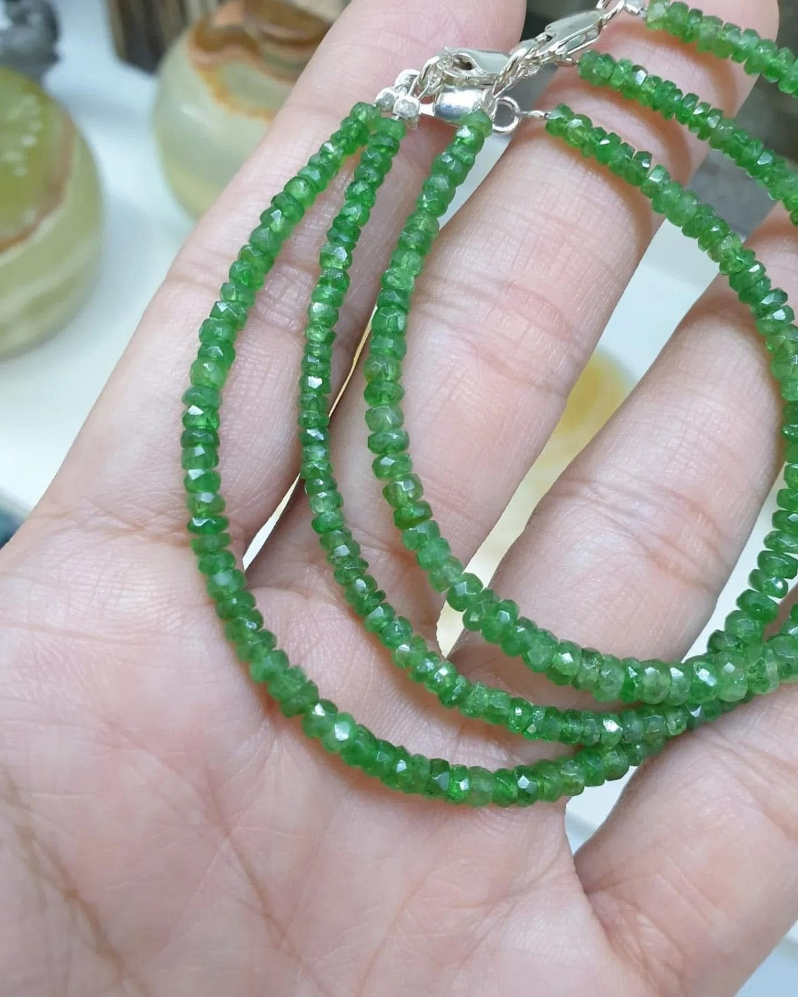 Emerald Beaded Bracelet | Sterling Silver Lock | Stack