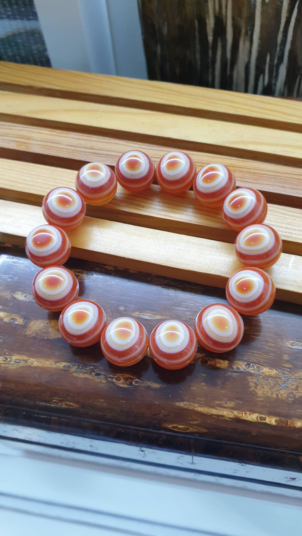 Evil Eye Beads Bracelet 18 cm - Natural Sardonyx Gemstone 16.5 mm Beads