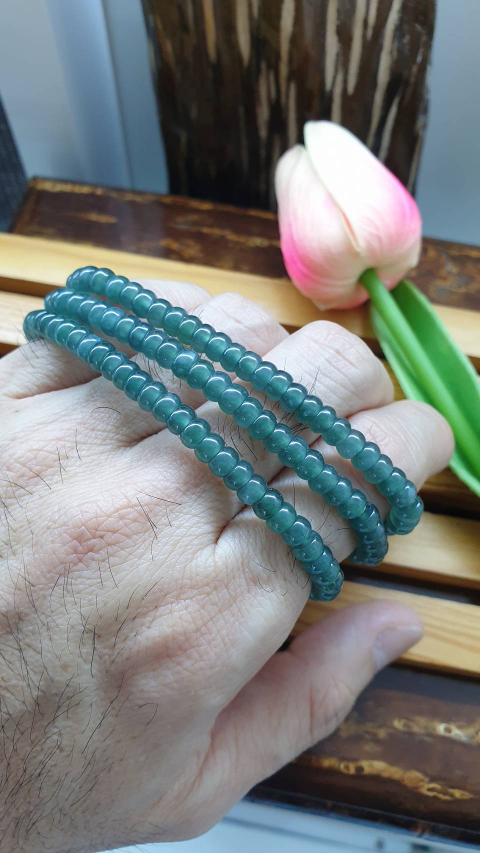 Icy Blue Jade Abacus Beads Bracelets 17cm Type A Natural Jadeite