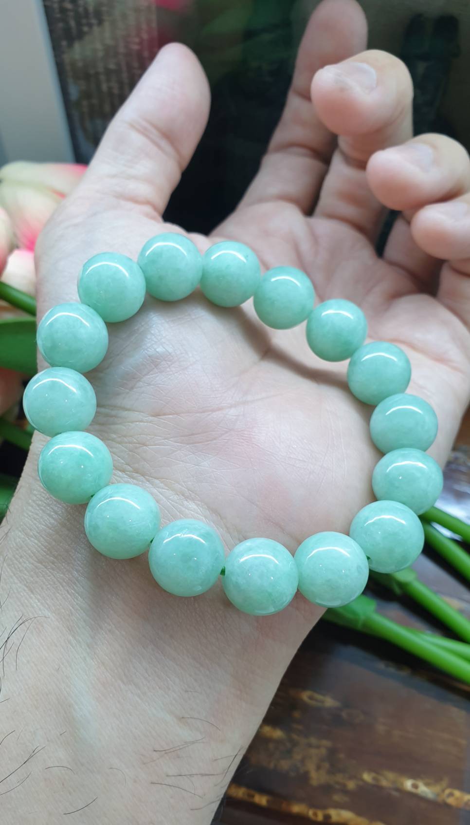 Apple Green Jadeite Bracelet with 12.5mm Beads - Type A Natural Jadeite