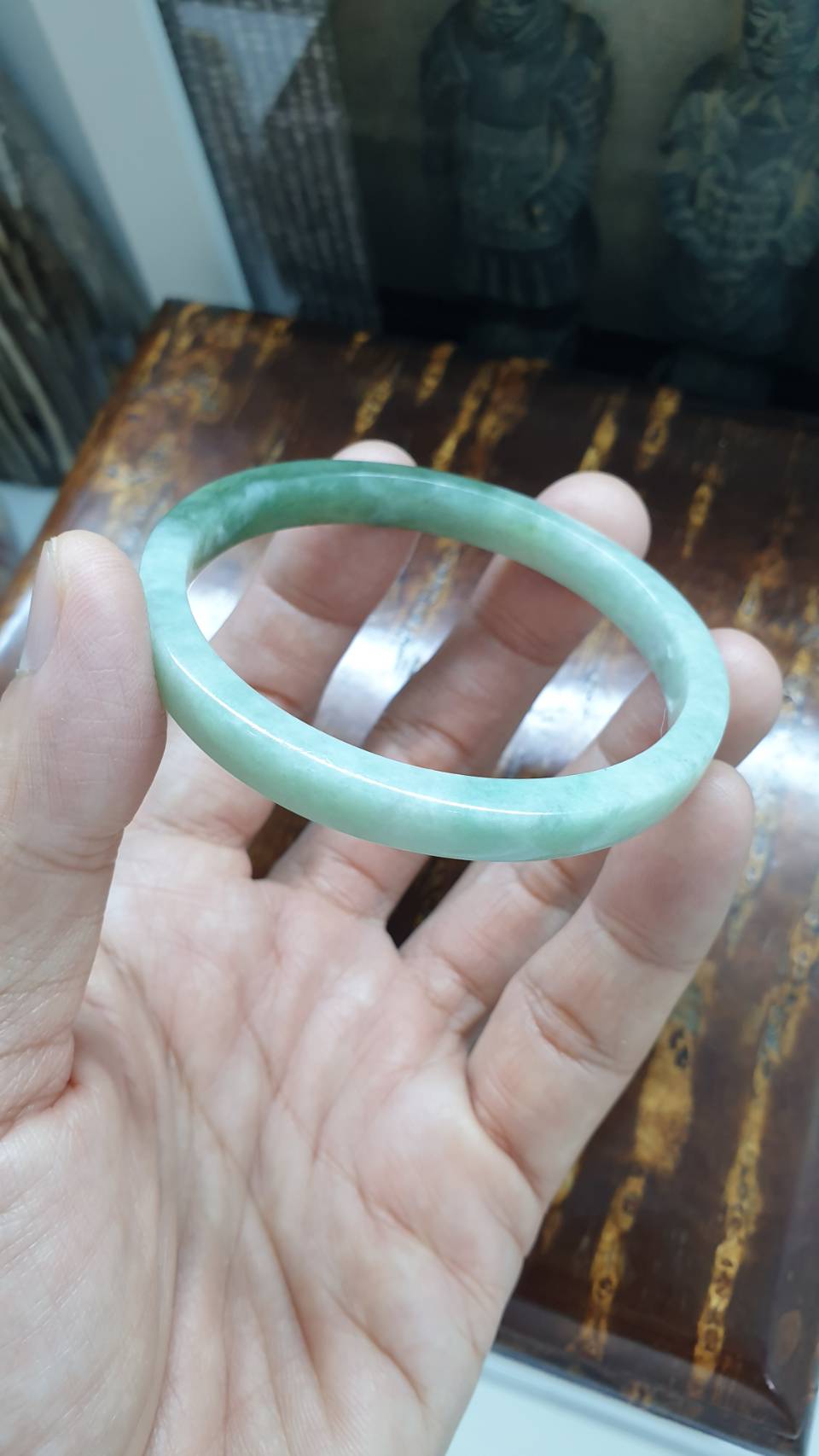 Green Jade Slim Bangle (Two-toned) (Size 56 - 57) | Type A Natural Jadeite