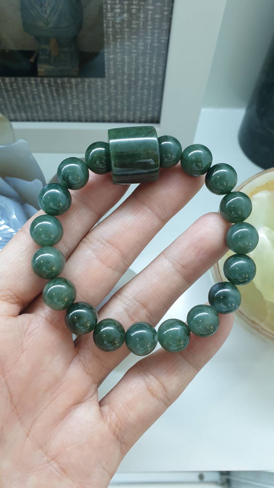 Green Jade Cylinder His or Hers Bracelet 17cm Fei Cui Type A Natural Myanmar Jadeite