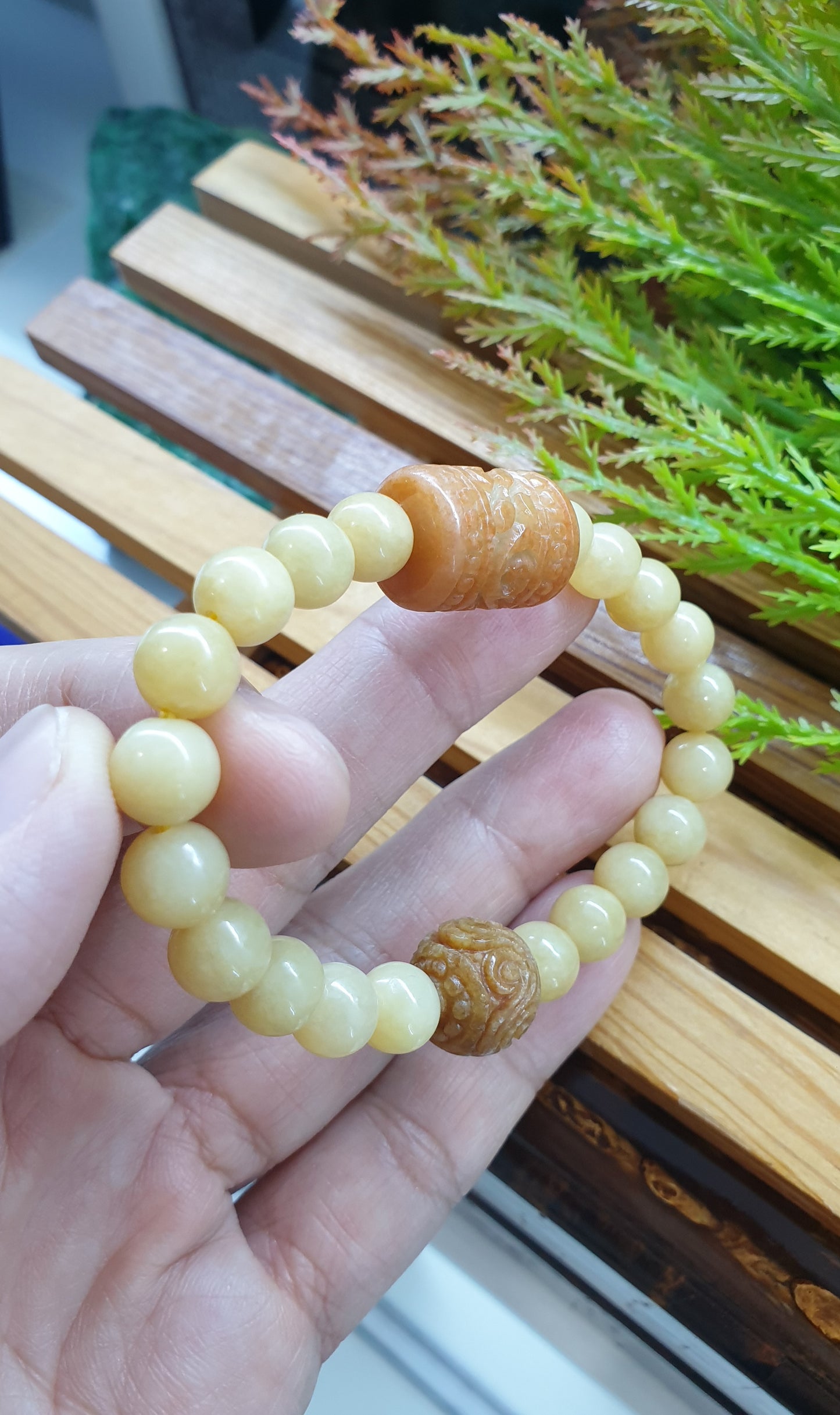 Tricolor Jade Beads Ru Yi Bracelet 17cm Natural Myanmar Jadeite