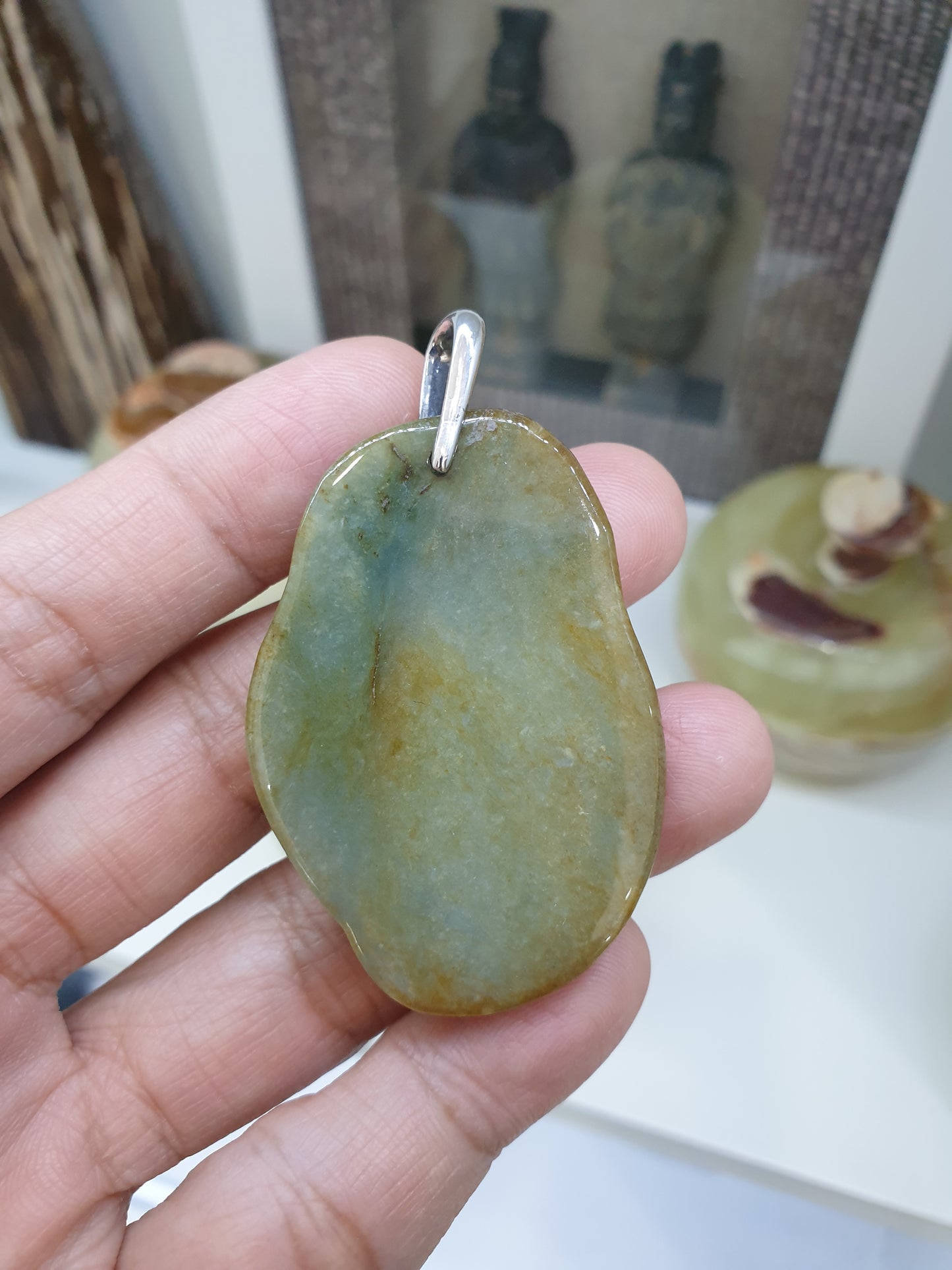 Jade Guan Yin Pendant | Fei Cui - Type A Jadeite & Sterling Silver