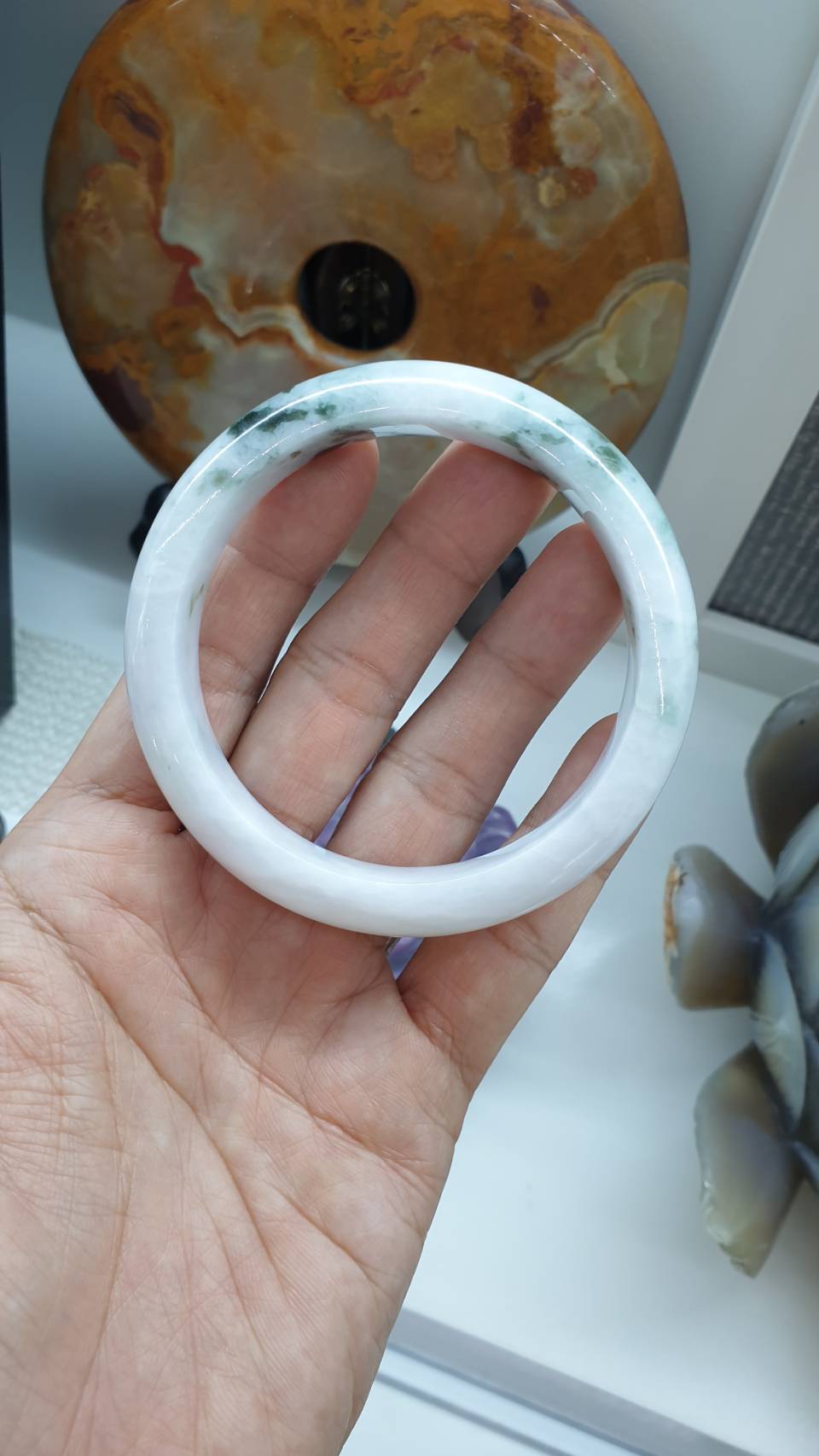 Moss in Snow Jade Everyday Bangle S63 Myanmar Natural Jadeite Type A