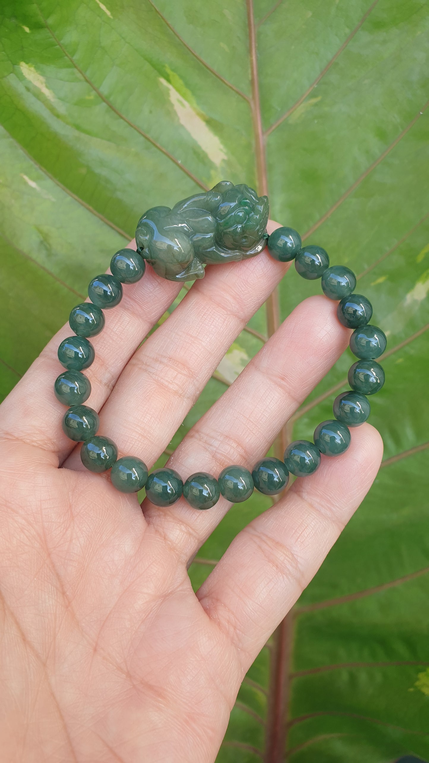 Jade Pixiu Fortune Magnet Bracelet 17cm Fei Cui Type A Myanmar Jadeite