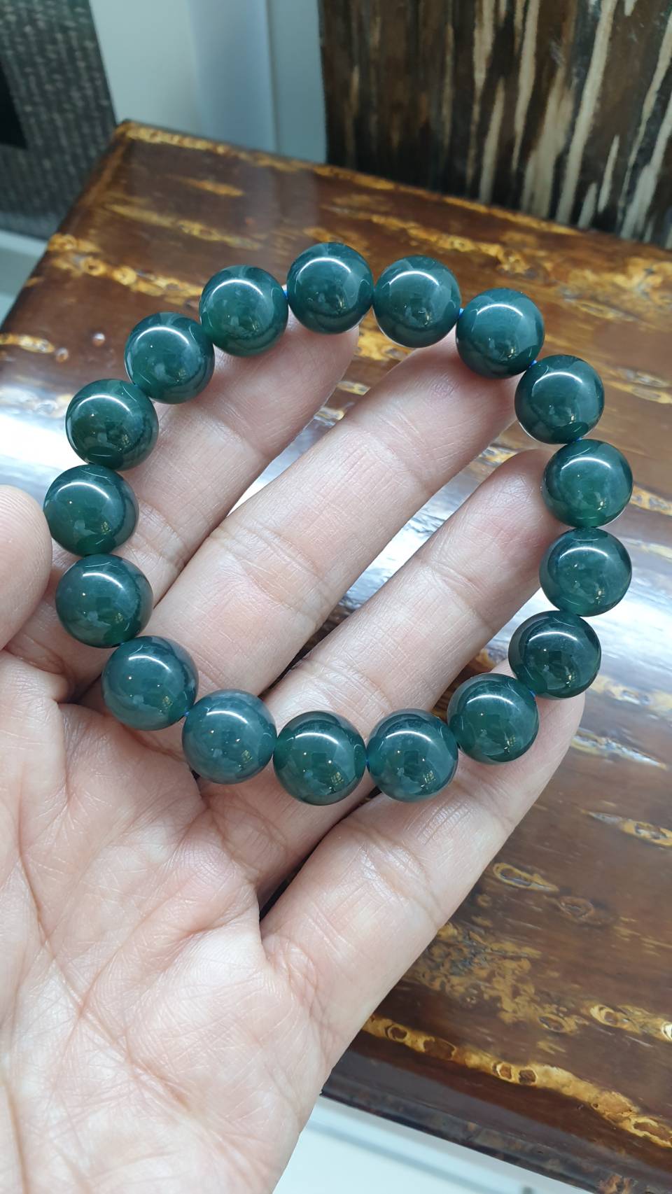 Olmec Blue Jade 17cm Bracelet Guatemala Type A Jadeite 12mm Beads