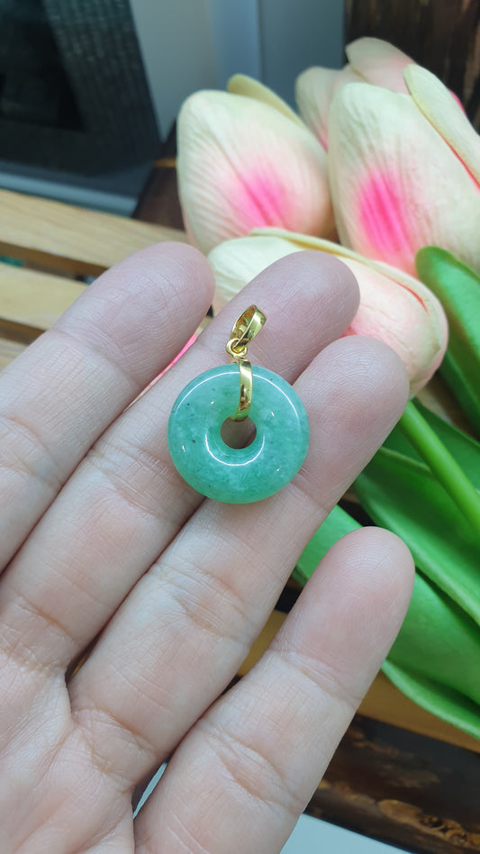 18K Gold Jade Ping An Kou Pendant Apple Green Fei Cui Myanmar Jadeite