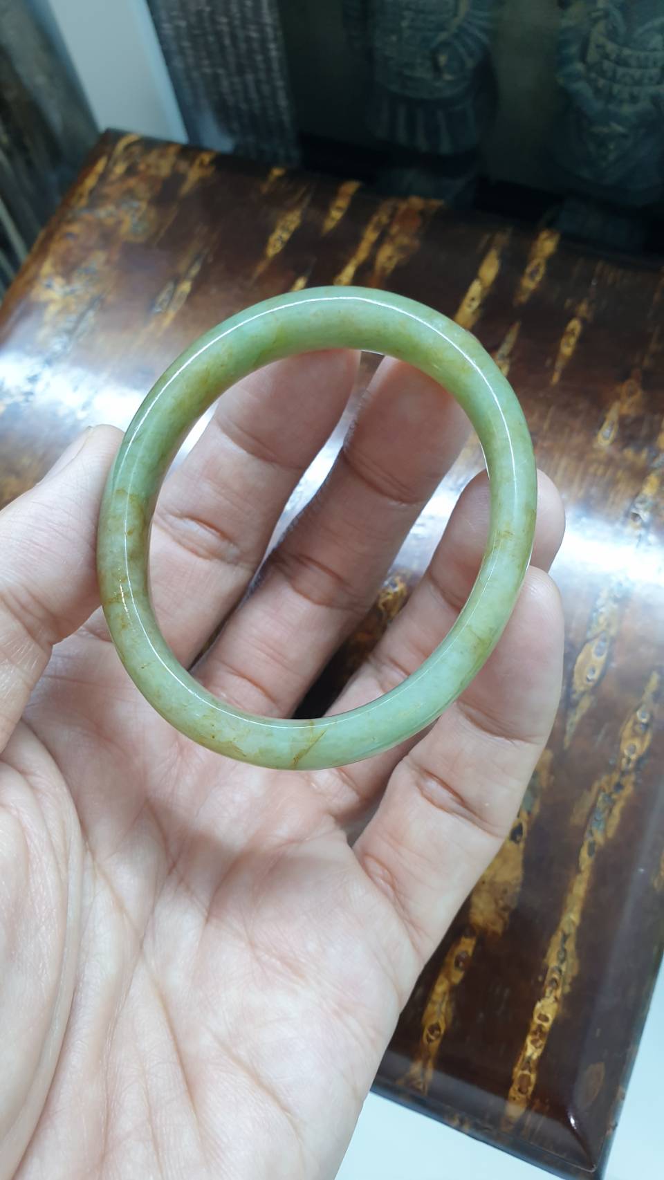 Honey Green Jade Egg Bangle (Size 54 - 55) | Type A Natural Jadeite