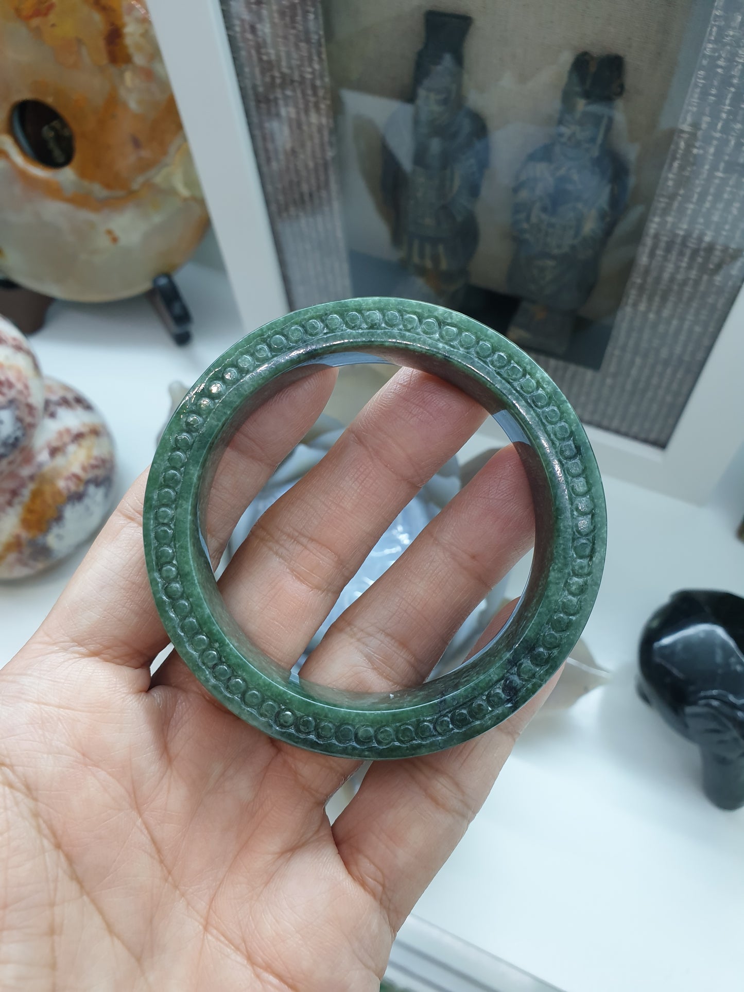 Vintage Myanmar Jade Floral Bangle S56 Fei Cui Natural Jadeite
