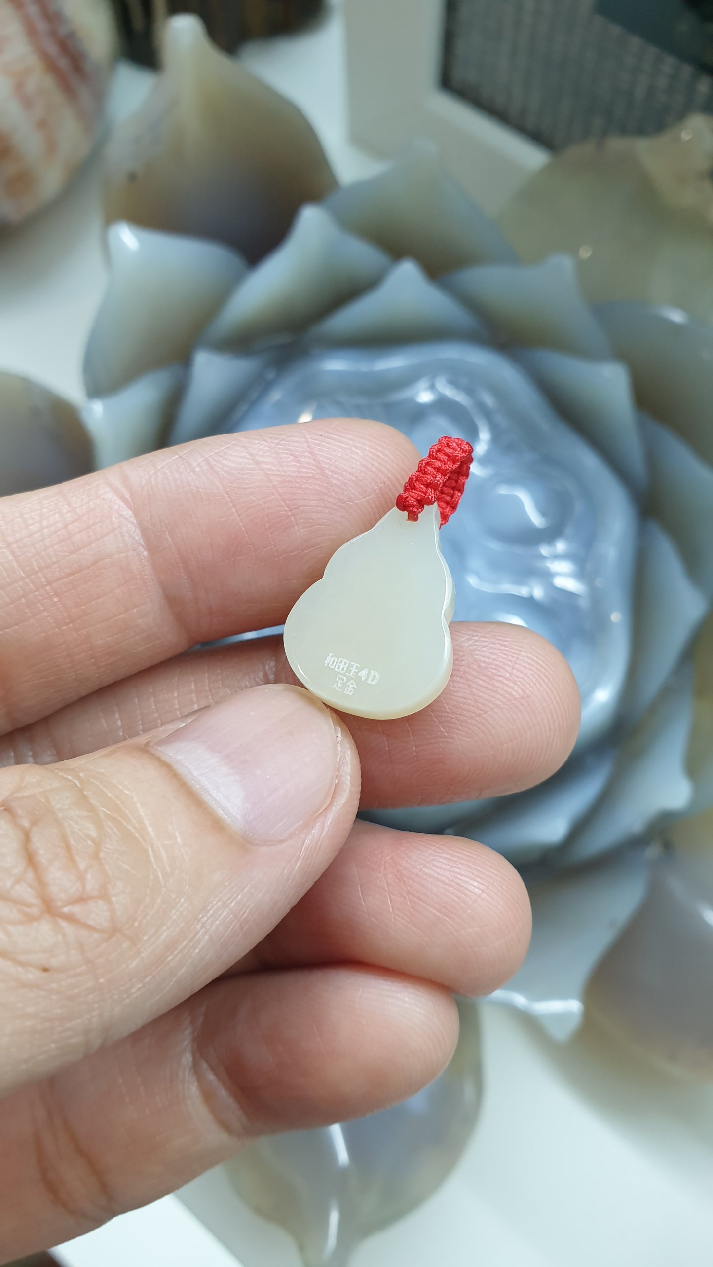24K Gold Hulu Gourd Pendant |(4D Printed / Coated) | Natural Hetian Jade | Lucky Red Thread