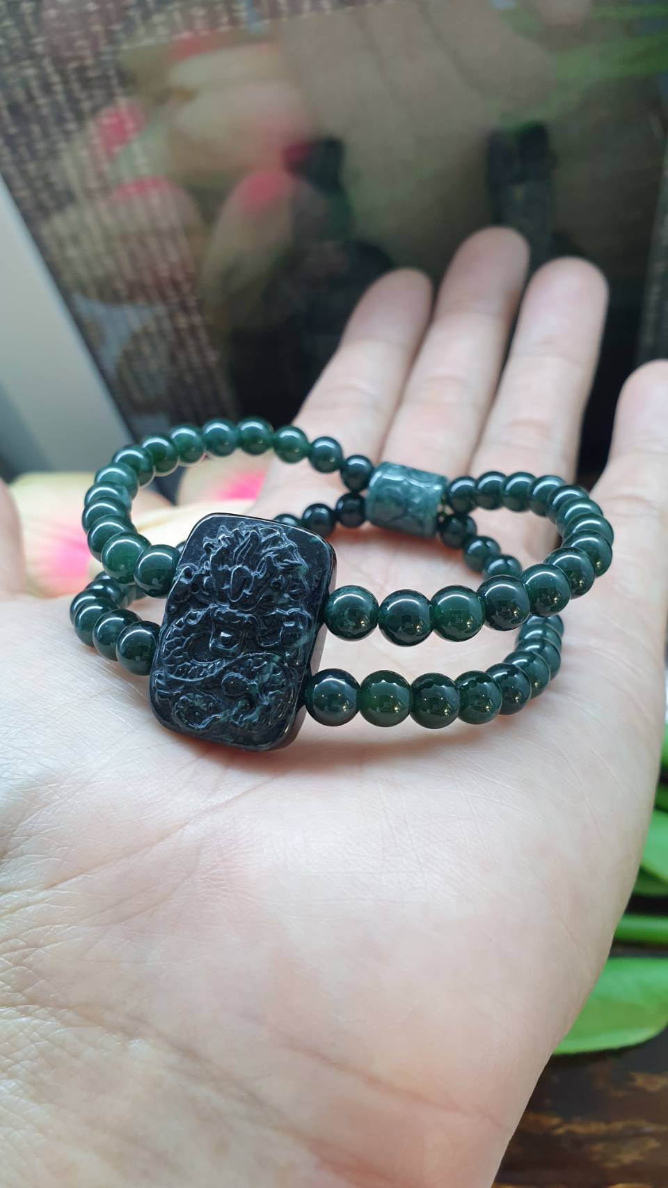 Jade Dragon Bracelet | Type A Natural Blue-Green Jadeite Beads | Statement Wrist Accessory