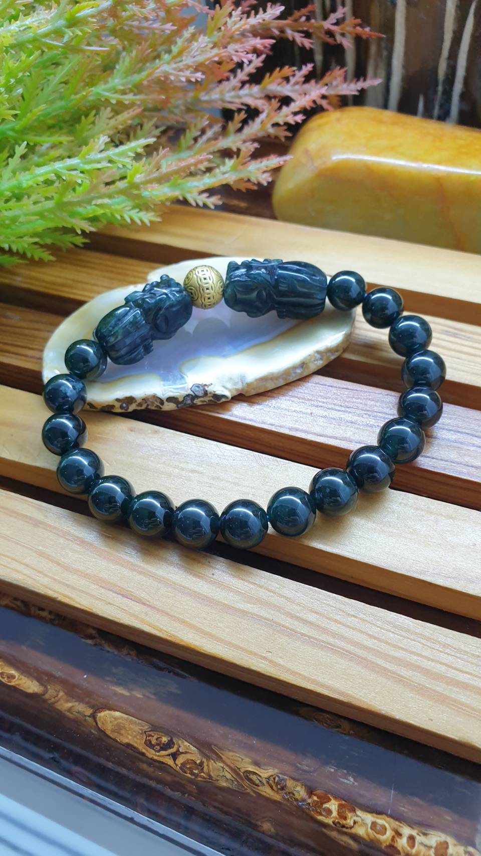 24K Gold Money Bead Ocean Blue Jade Pixiu Bracelet 17cm Type A Natural Jadeite