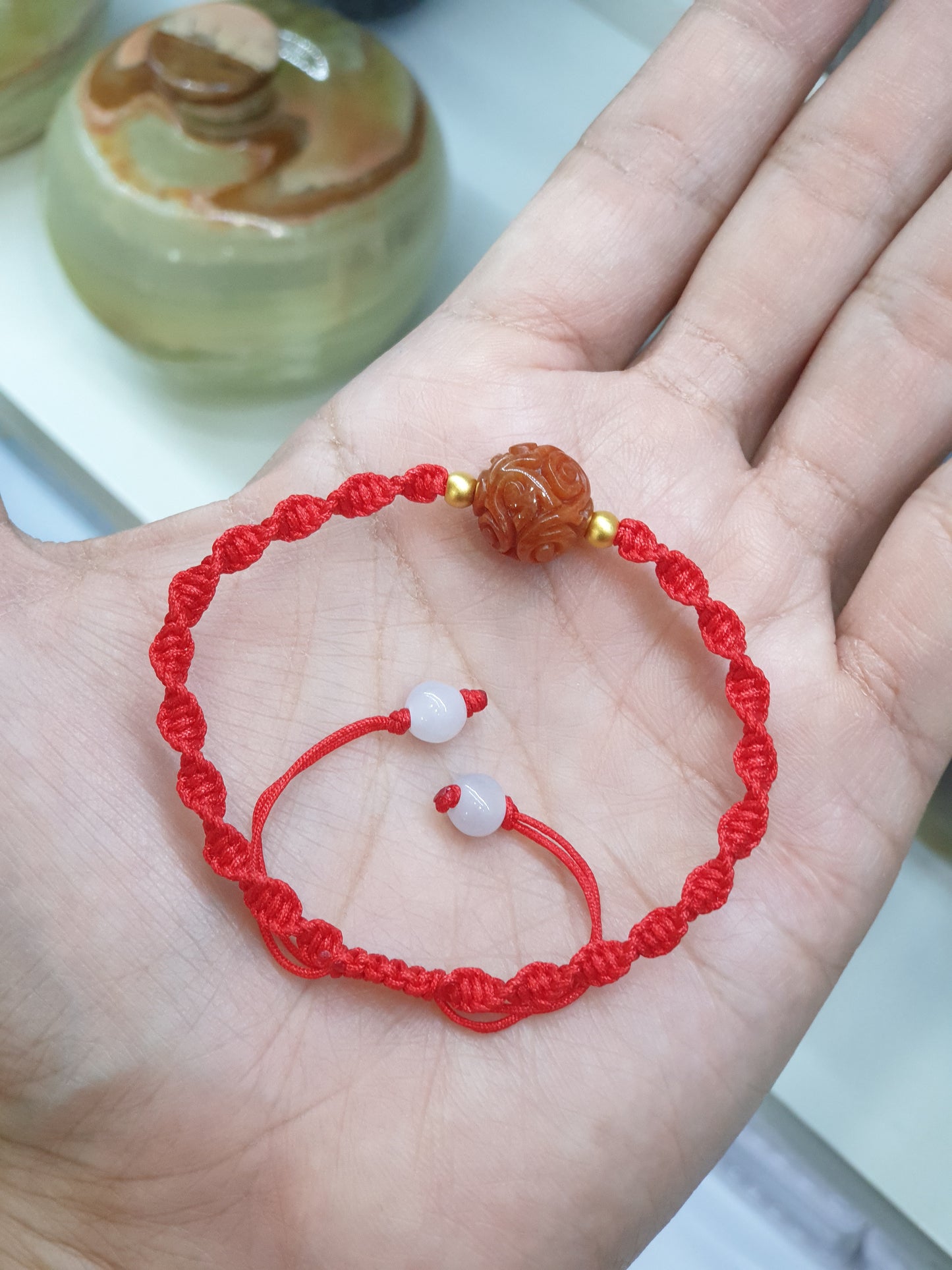 Jade Ru Yi Red Thread Bracelet (Adjustable) | Pure 24K Gold Beads | Fei Cui - Natural Jadeite