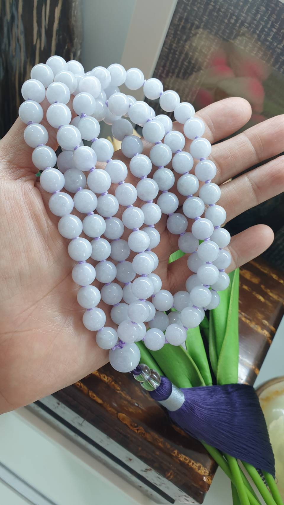 108 Lavender Jade Beads Japa Mala - Handcrafted Meditation Beads | Type A Natural Jadeite