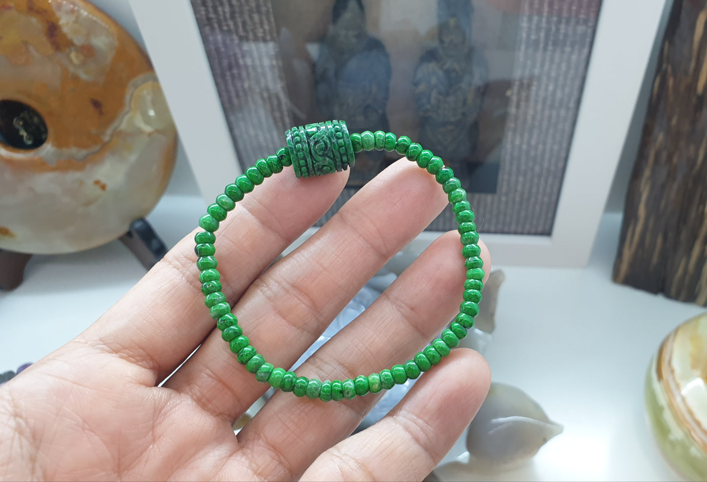 Mawsitsit Abacus Beads Bracelet 17cm Jadeite Ru Yi Charm Natural Myanmar Jade