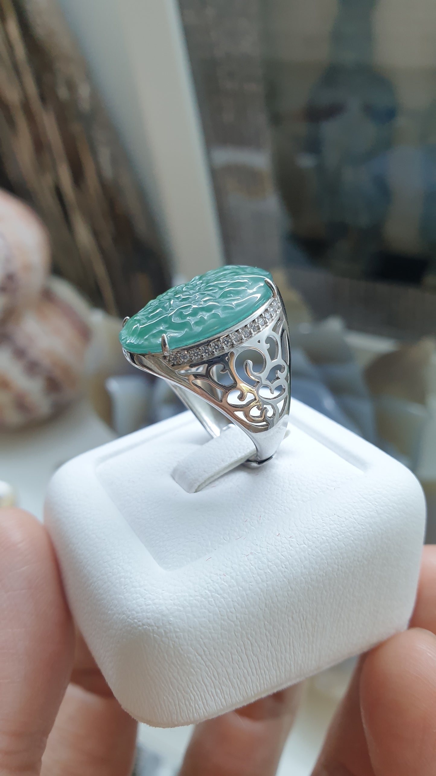 🐲 Icy Blue Jade Dragon Ring (Adjustable - Free Size) | Sterling Silver | Type A Natural Jadeite