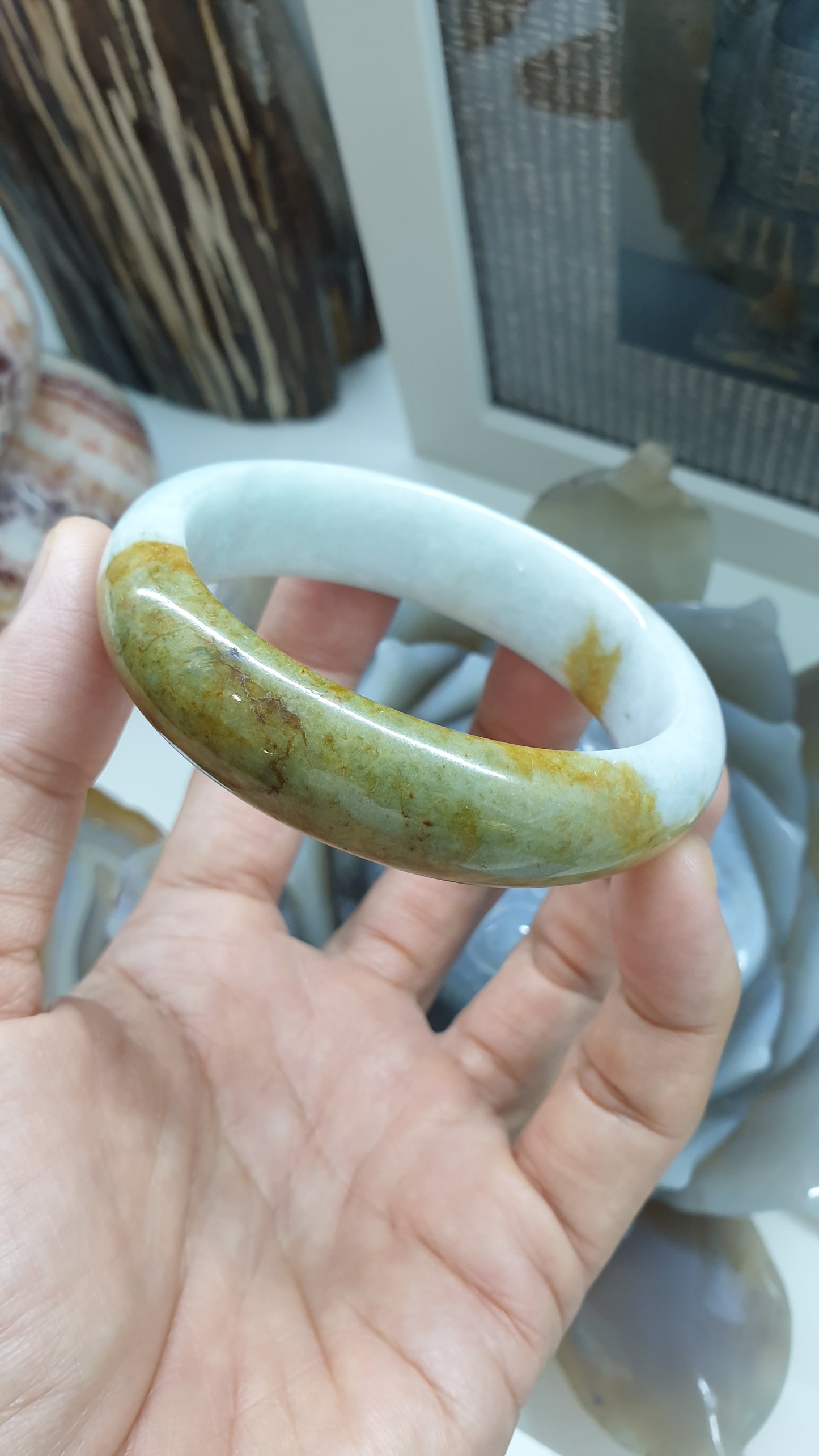 Honey Jade Bangles S57-58 Type A Natural Burma Jadeite Two Tone