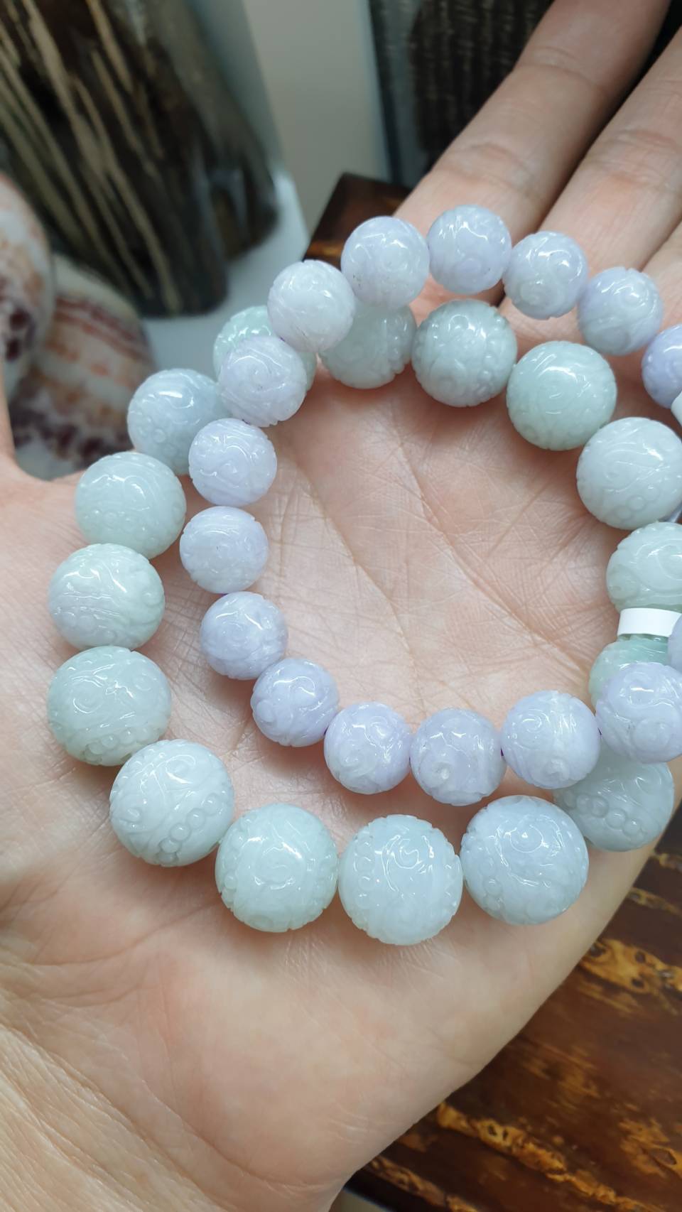Engraved Ru Yi Jade 17cm Bracelet - Type A Natural Jadeite Selection