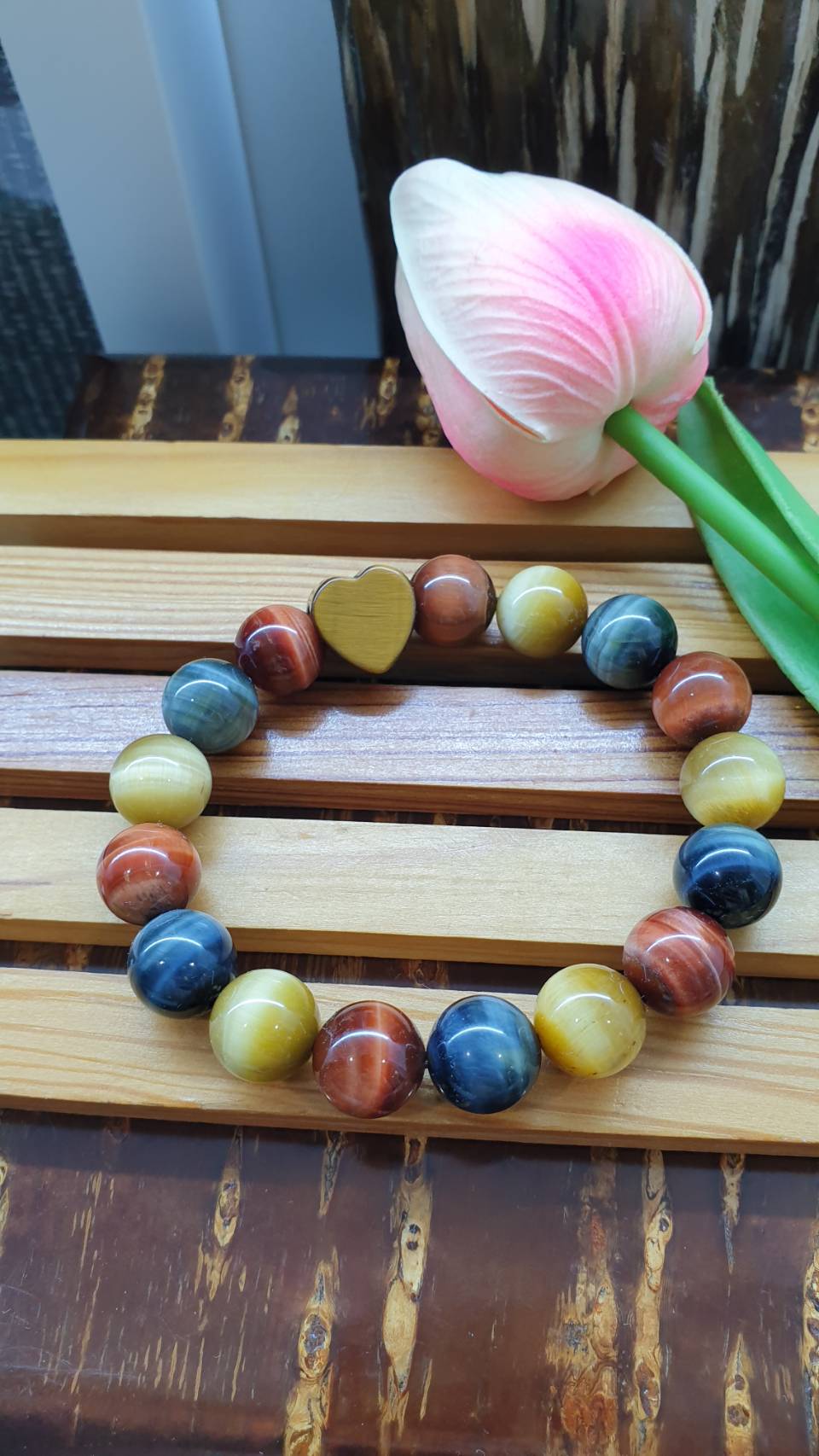 Hok Lok Siew Tiger Eye Love Bracelet 17cm - Natural Stone Beads