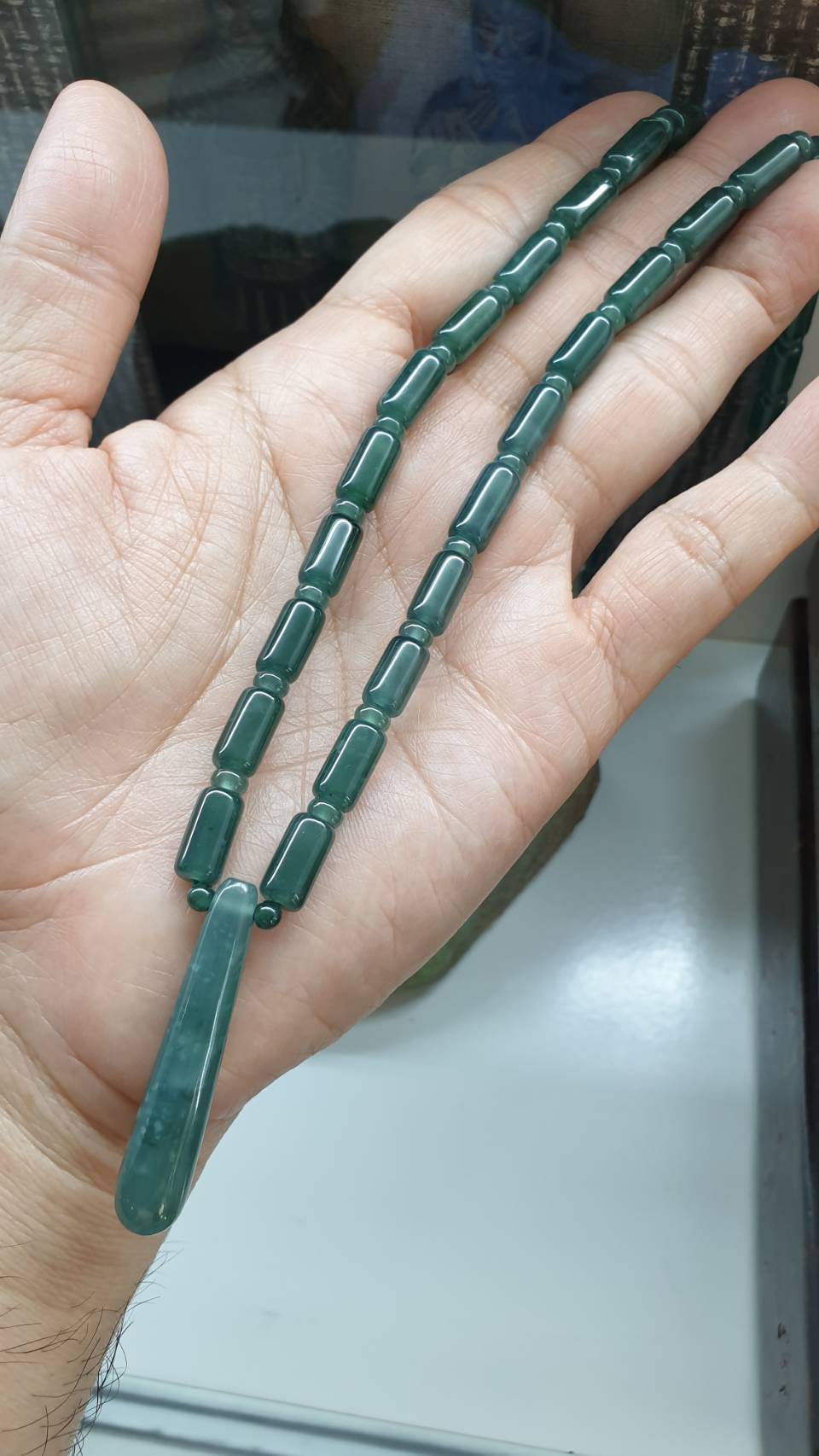 Icy Green Blue Jade Beads Necklace 24inch Type A Jadeite Handcrafted Jewelry
