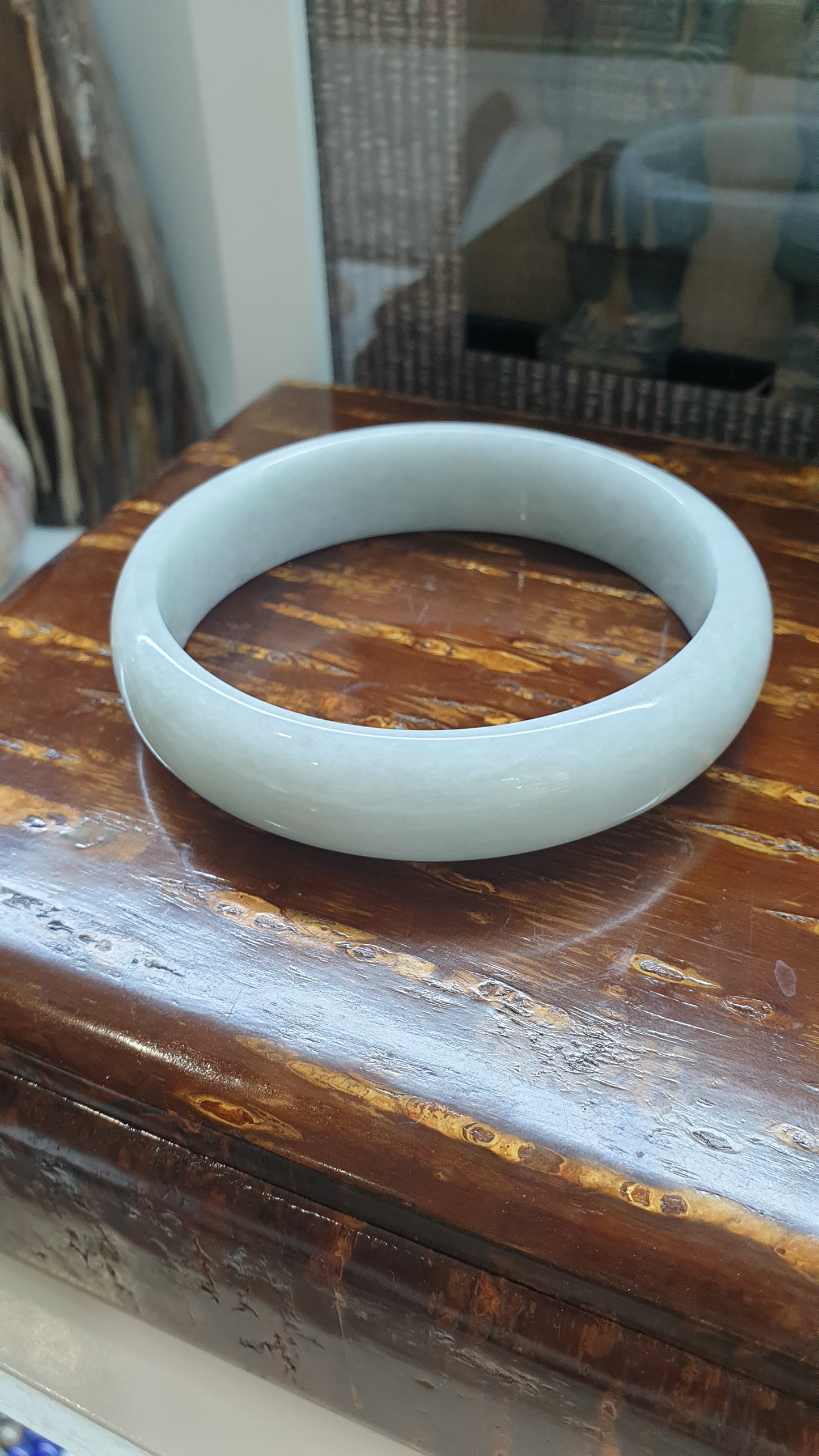 Plus Size Gray Jade Bangle (Size 76 - 77) | Authentic Type A Jadeite | His or Hers Vintage Jade Bracelet