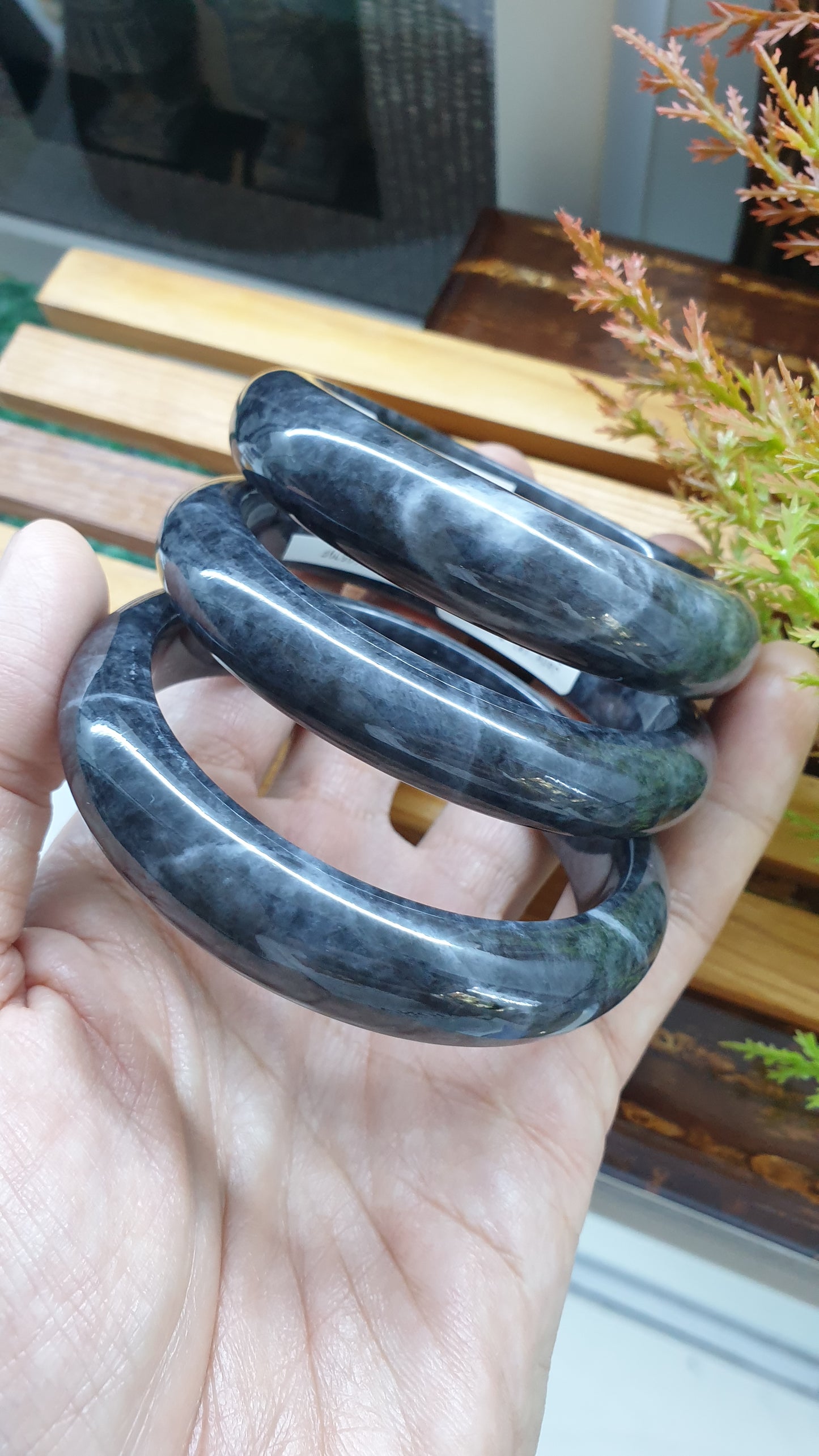 Myanmar Black Jade Bangles S58.5 - 59 Authentic Type A Natural Jadeite