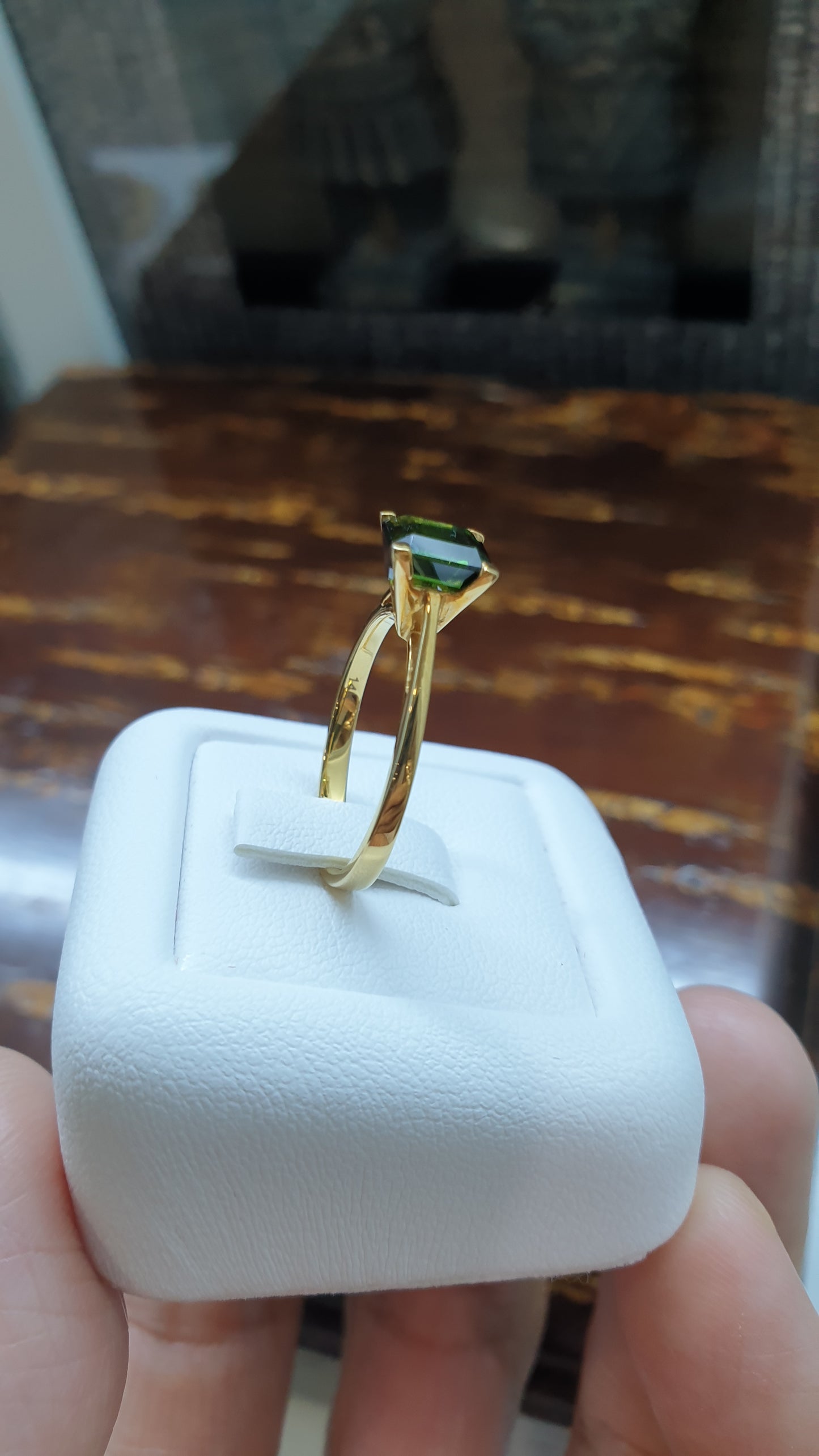 Green Tourmaline on 14K Gold Ring (Size 7 US)