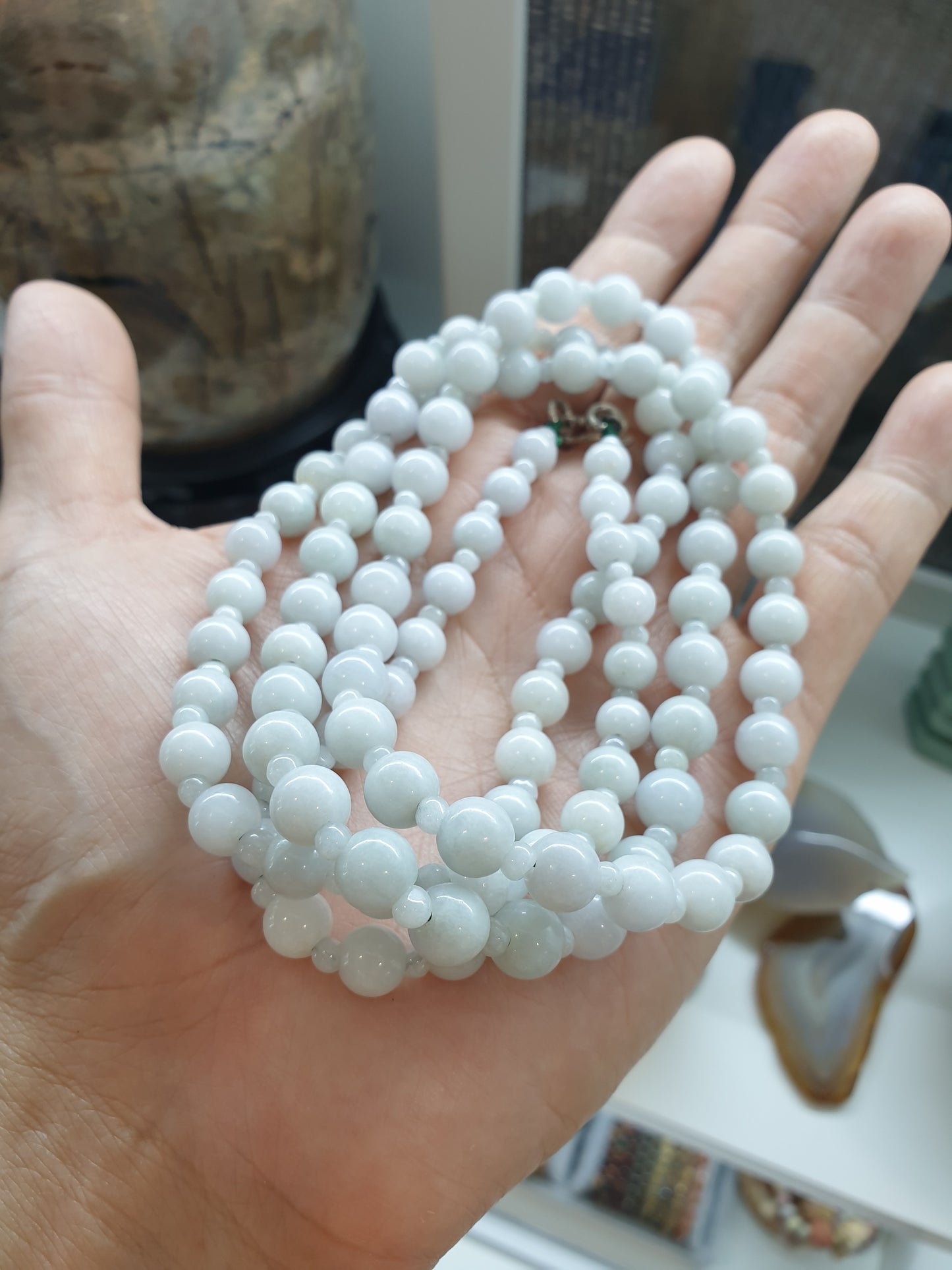 White Jade Beaded Necklace (38") | Vintage Beads - Type A Jadeite | Handcrafted Statement Jewelry