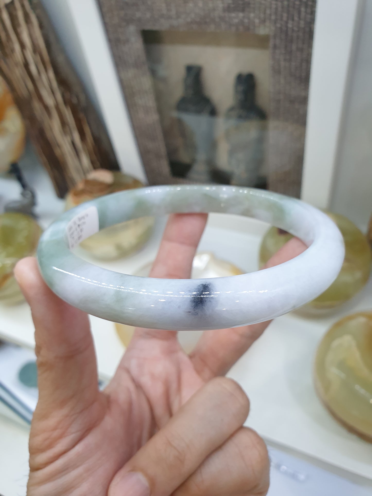 Plus Size Marbled Green Jade Bangle S80.5 Myanmar Natural Jadeite Type A