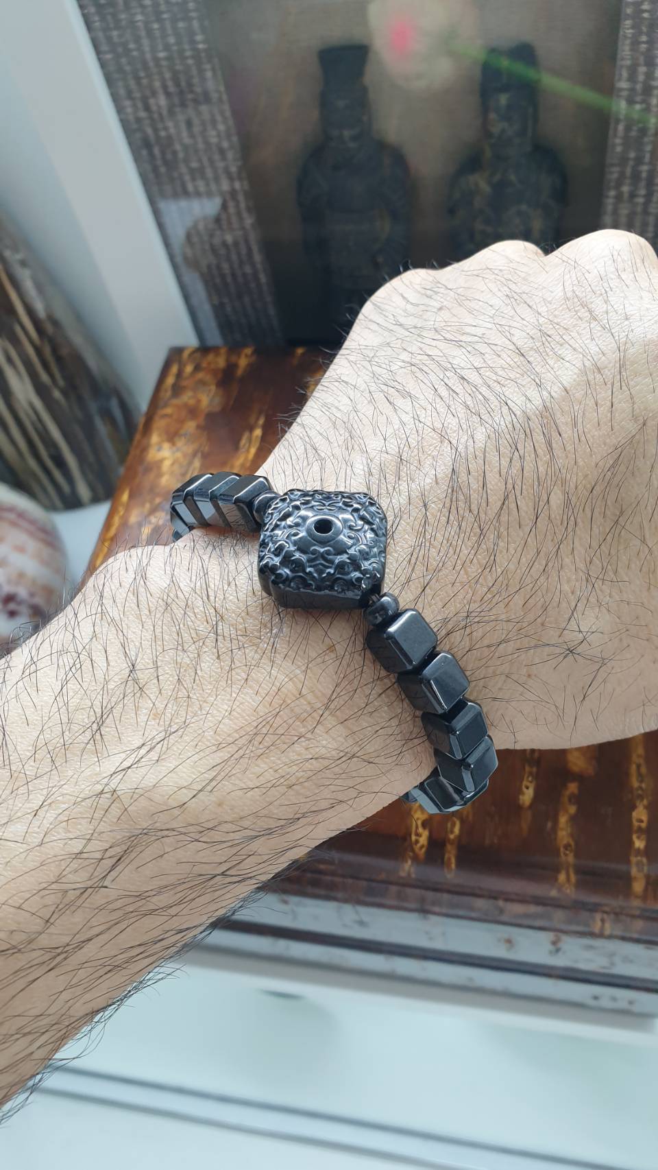 Black Jade Four-Dragons Charm Bracelet (17 cm) | Type A Natural Jade | His or Hers Luckycharm Wrist Accessory