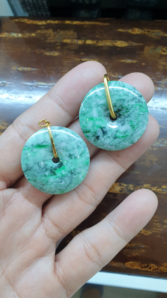 18K and 9K Gold Jade Ping An Kou Pendant Solid Gold Type A Natural Fei Cui Jadeite