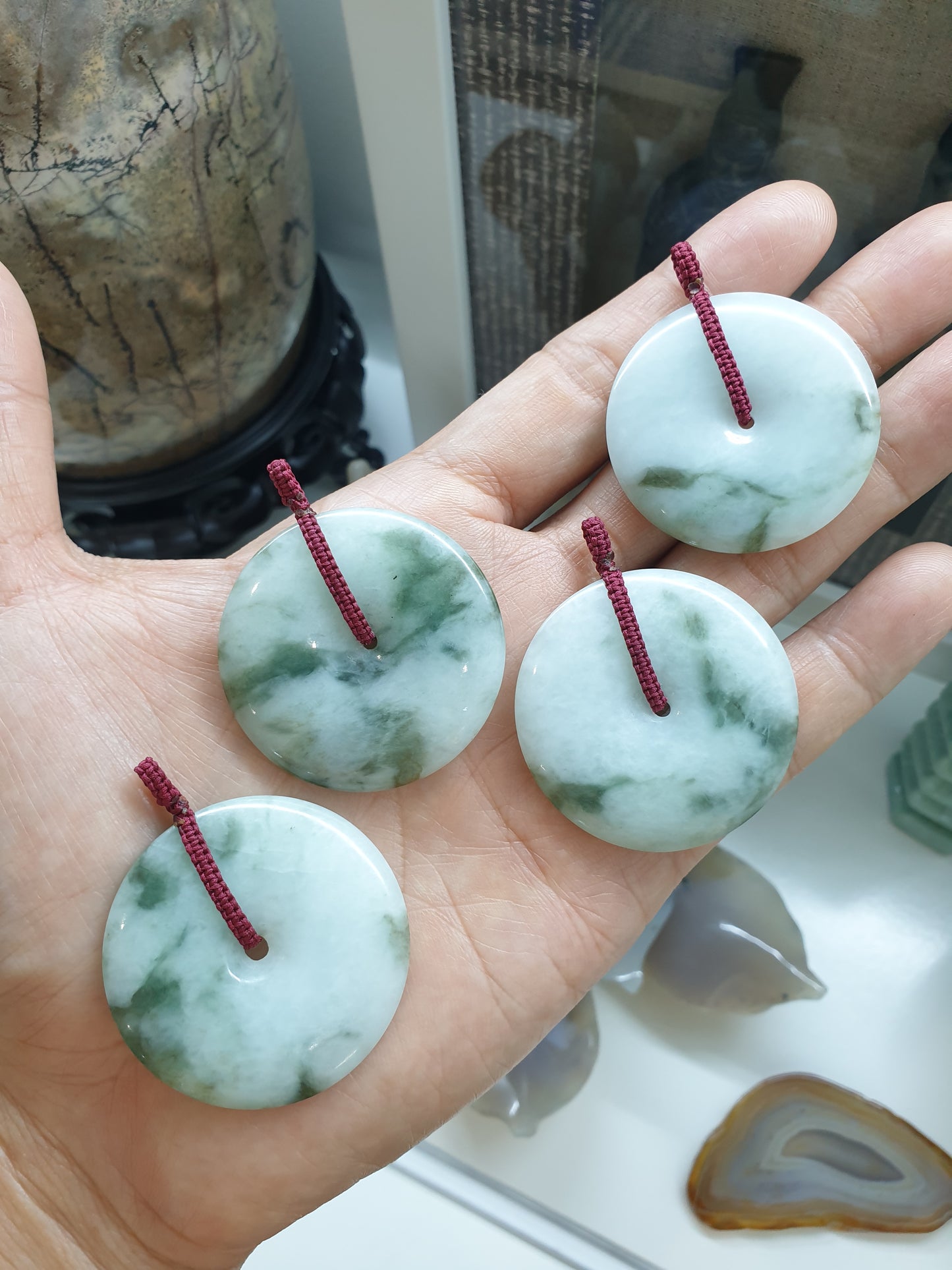 Jade Ping An Kou Pendant (4 cm) | Fei Cui - Type A Jadeite | Handwoven Thread Bail