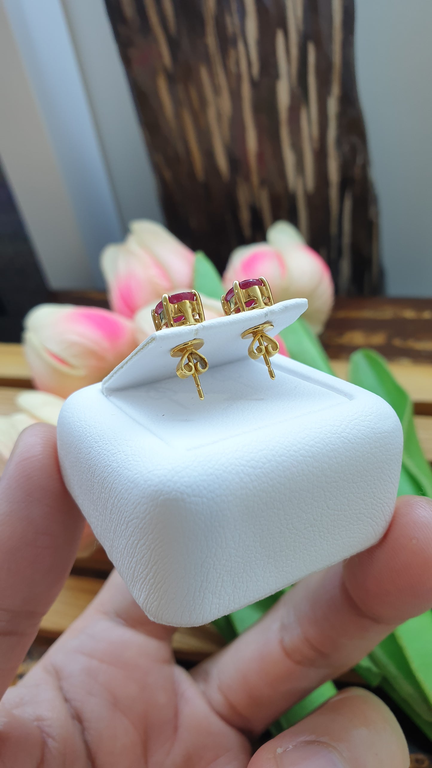 14K Gold Ruby Stud Earrings Natural Gemstones and Solid Gold