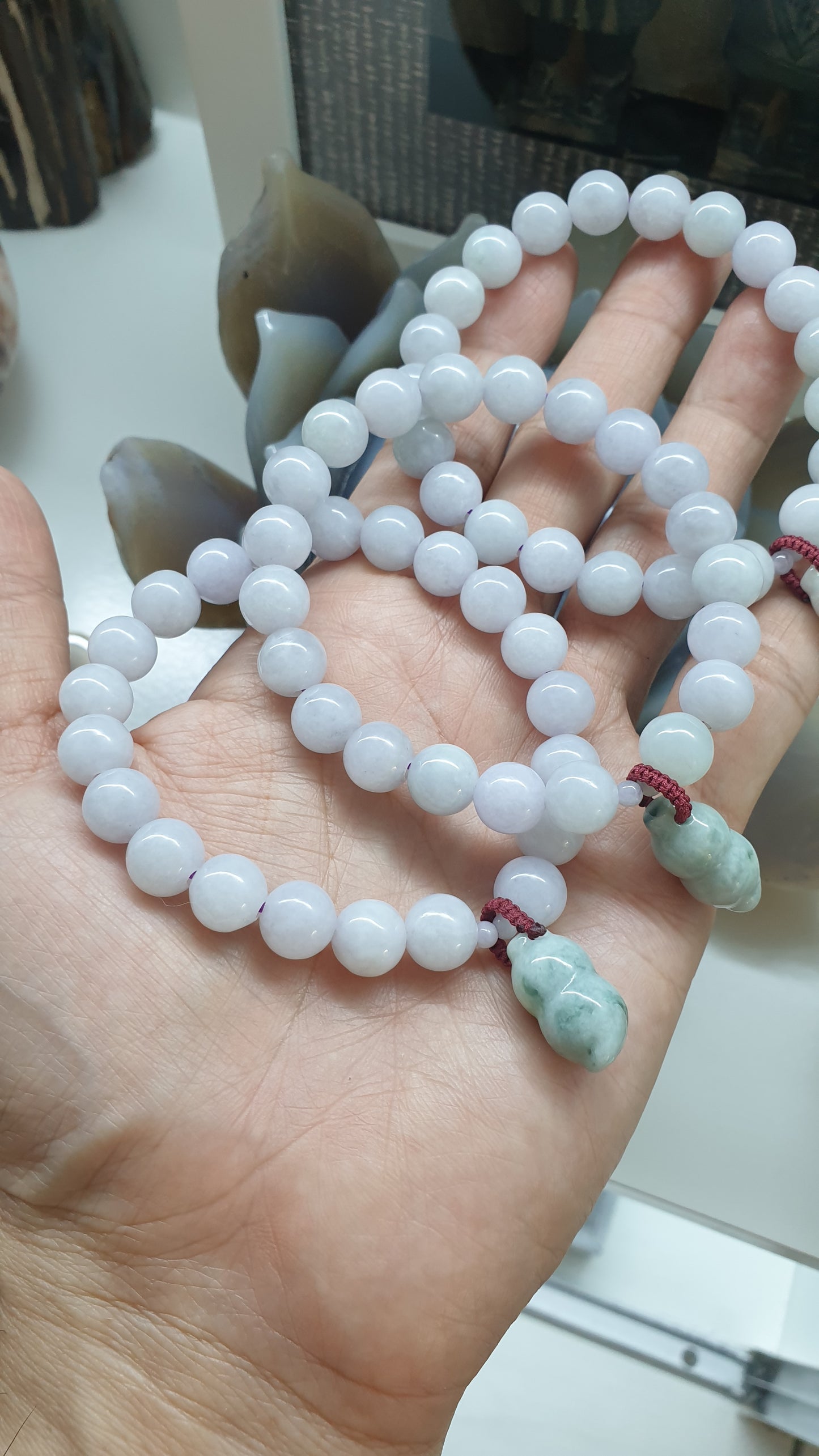 Type A Natural Lavender Jadeite 17cm Bracelet with Huasheng Peanut Charm